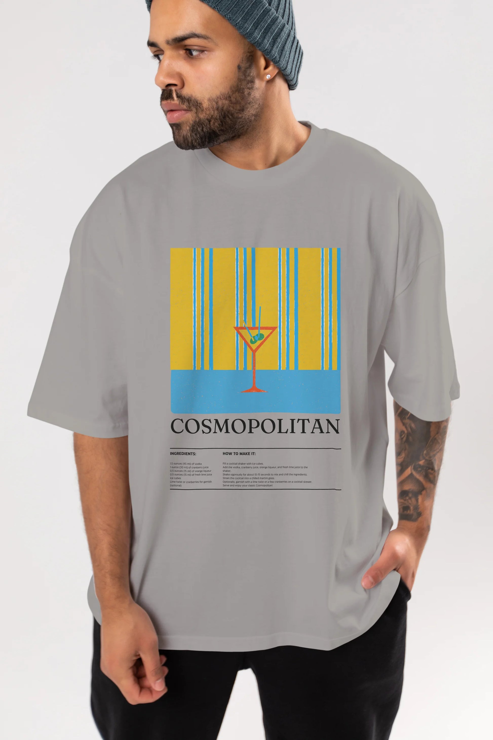 Cosmopolitan Kokteyl Ön Baskılı Oversize t-shirt Erkek Kadın %100 Pamuk Bisiklet Yaka tişort