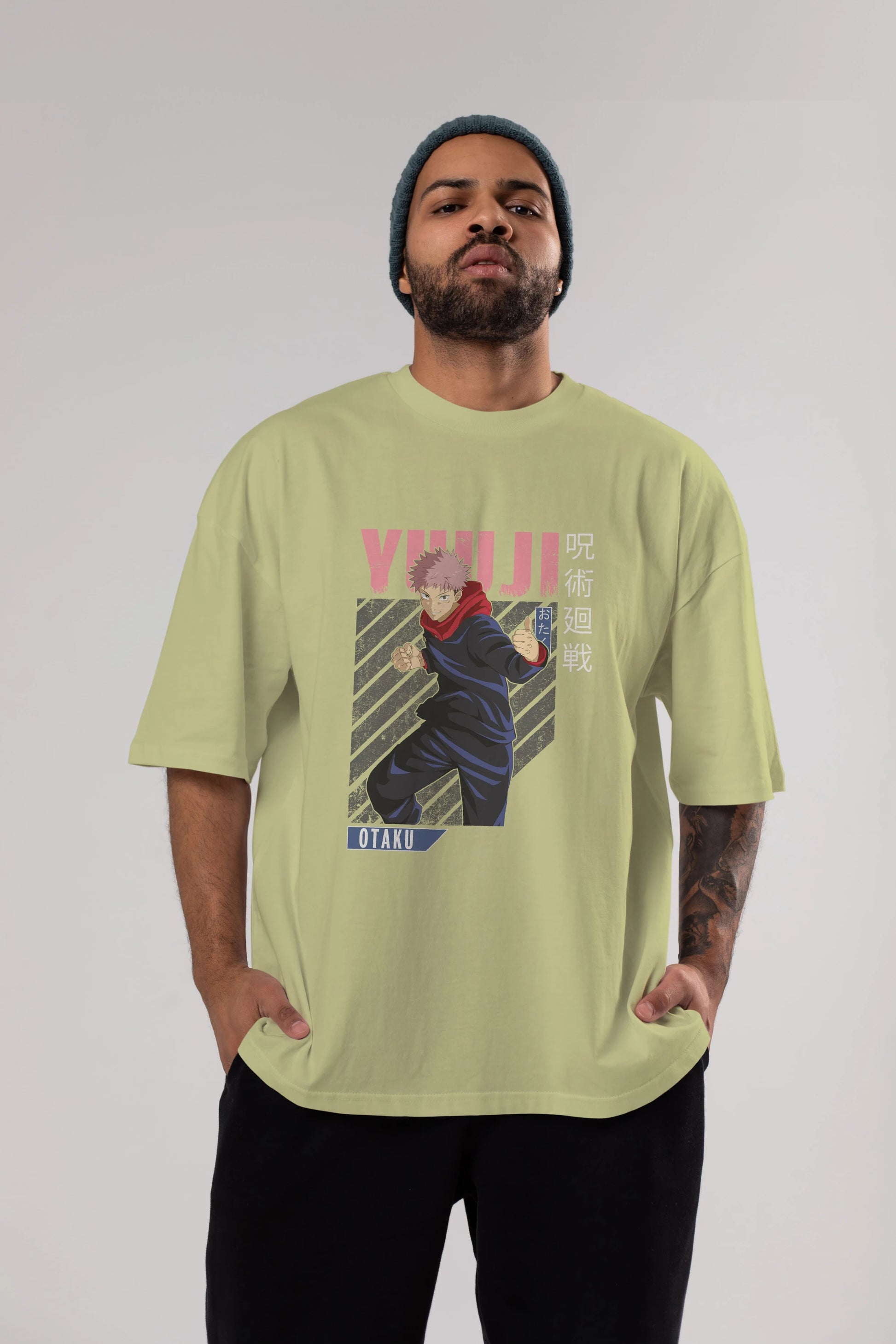 Yuuji Itadori Anime Ön Baskılı Oversize t-shirt %100 pamuk Erkek Kadın Unisex