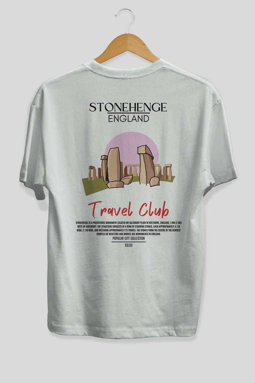 Stonehenge England Arka Baskılı Oversize t-shirt Erkek Kadın Pamuk Bisiklet Yaka tişort