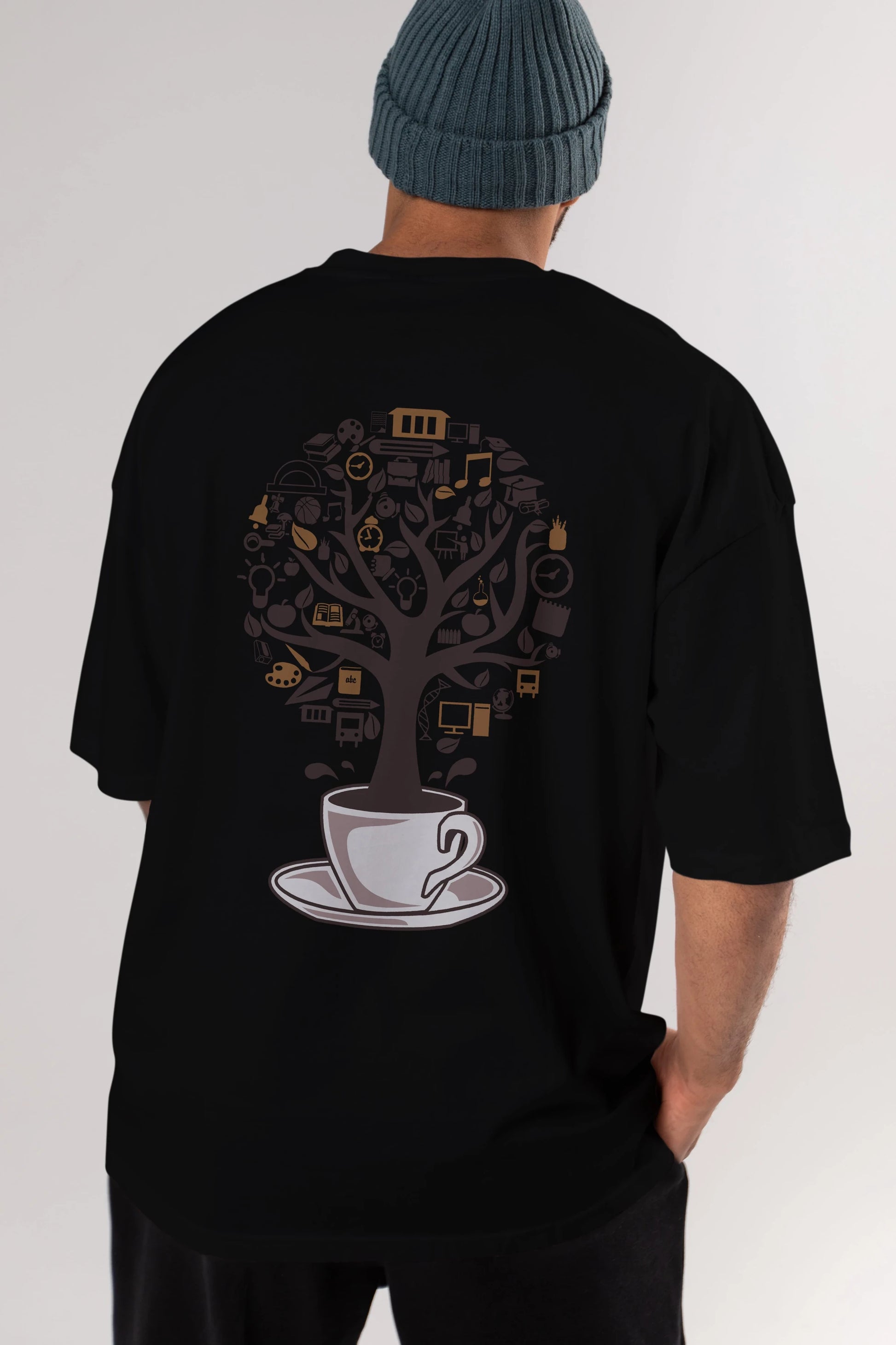 Coffee Tree Arka Baskılı Oversize t-shirt %100 pamuk Erkek Kadın Unisex