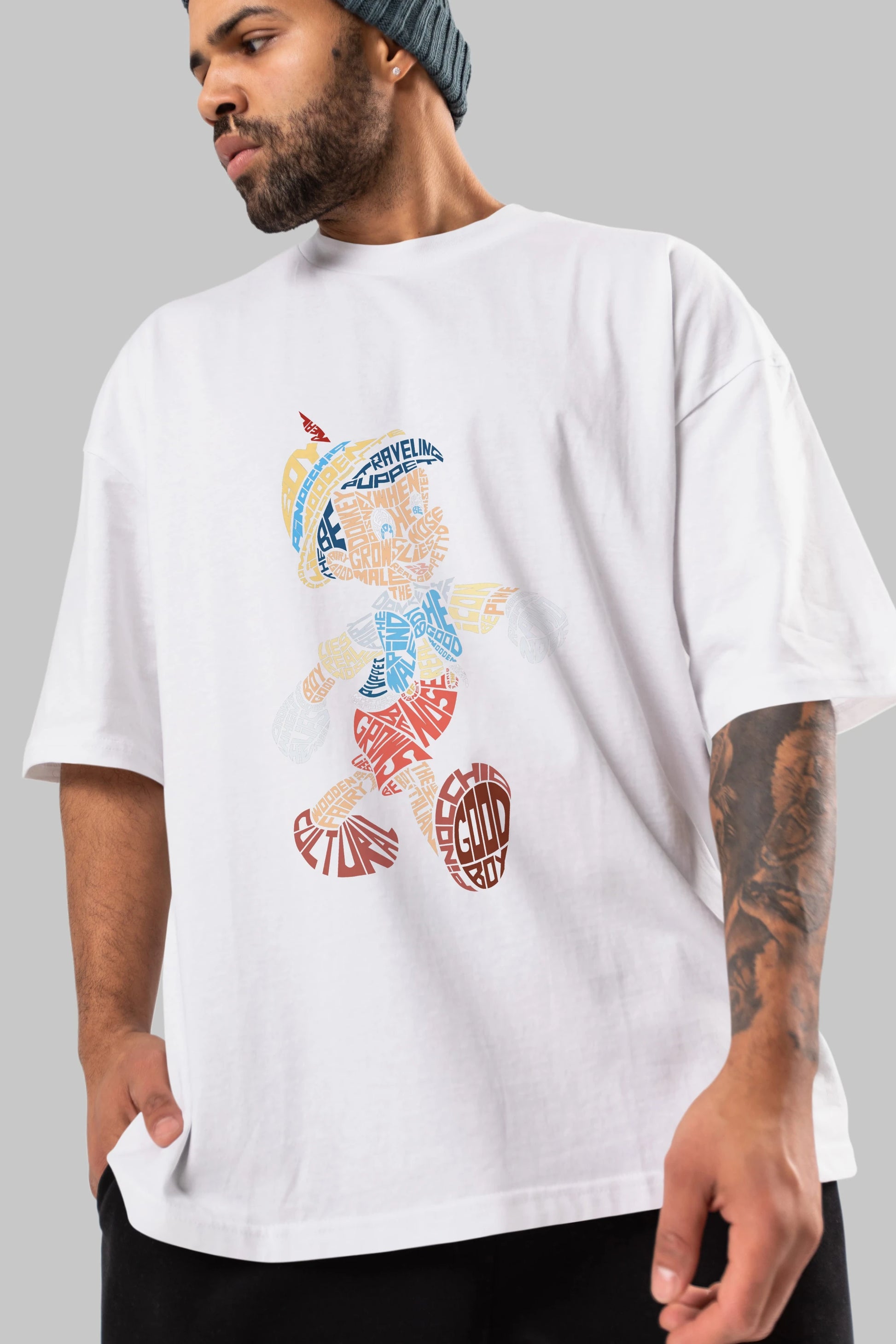 Pinokio Ön Baskılı Oversize t-shirt %100 pamuk Erkek Kadın Unisex