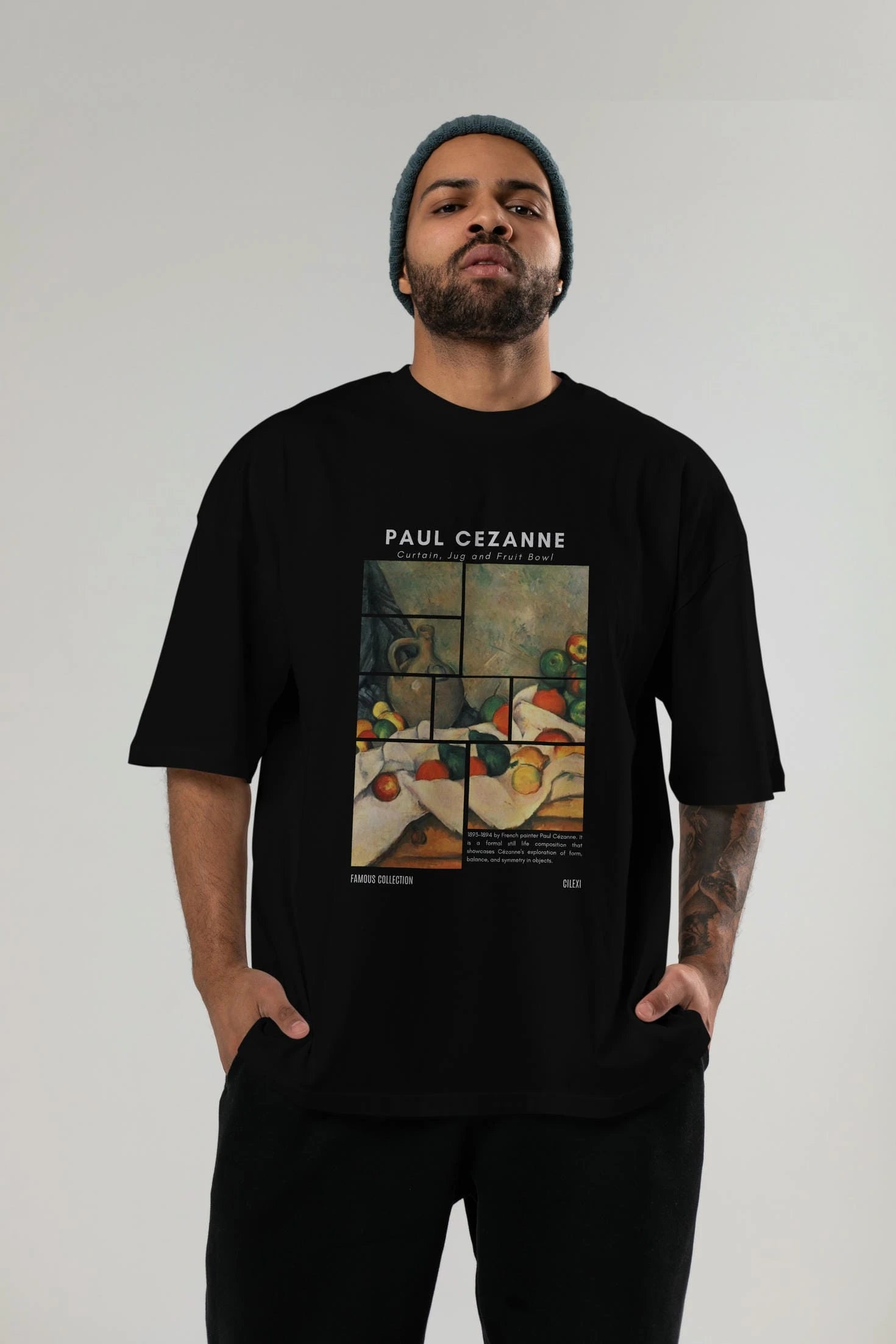Paul Cezanne Curtain ön Baskılı Oversize t-shirt Erkek Kadın Bisiklet Yaka Pamuk tişort