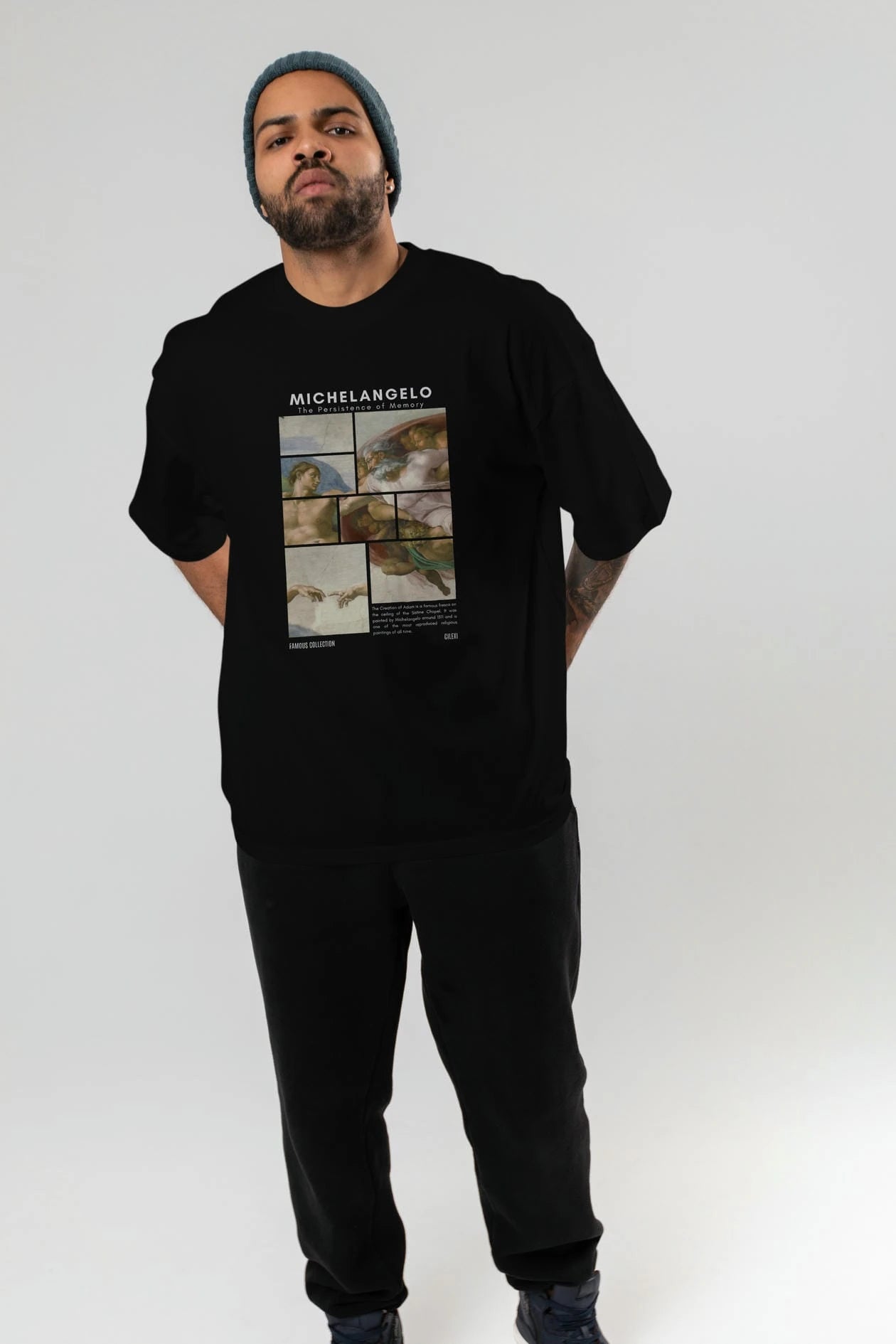 Michelangelo ön Baskılı Oversize t-shirt Erkek Kadın Bisiklet Yaka Pamuk tişort