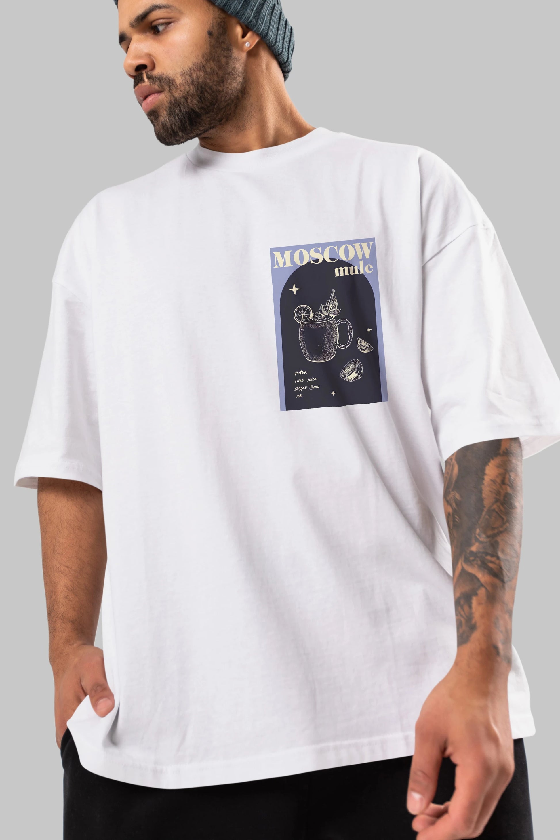 Moscow Mule Ön Sol Baskılı Oversize t-shirt Erkek Kadın Unisex %100 Pamuk Bisiklet Yaka tişort