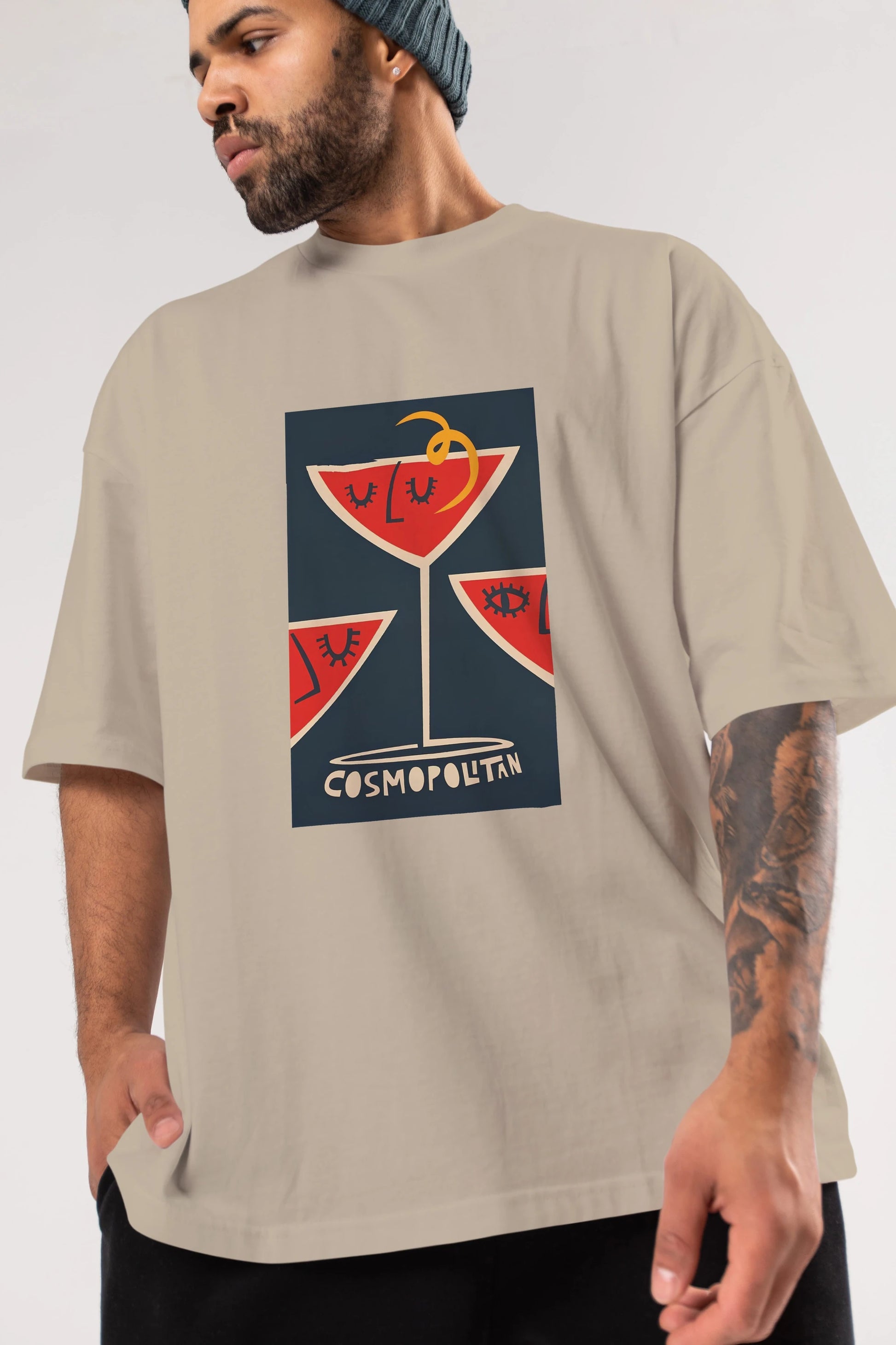 Cosmopolitan 4 Ön Baskılı Oversize t-shirt Erkek Kadın Unisex %100 Pamuk Bisiklet Yaka tişort