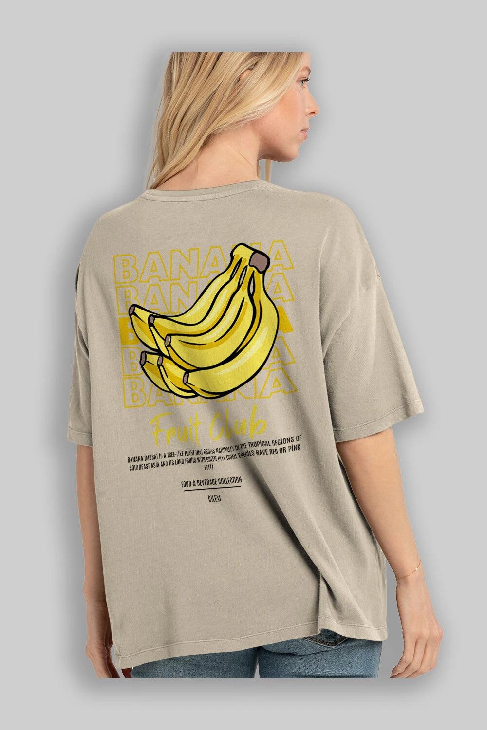 Banana Arka Baskılı Oversize t-shirt Erkek Kadın Pamuk Bisiklet Yaka tişort