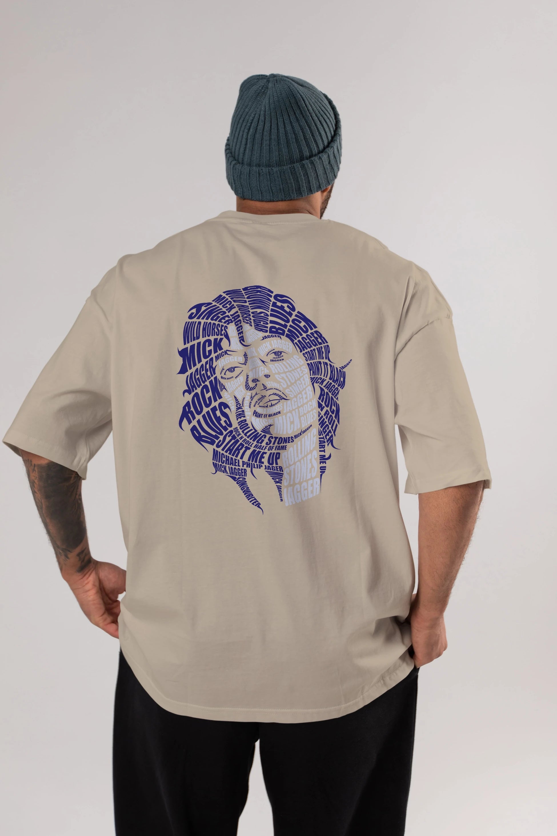 Mick Jagger Calligram Arka Baskılı Oversize t-shirt %100 pamuk Erkek Kadın Unisex