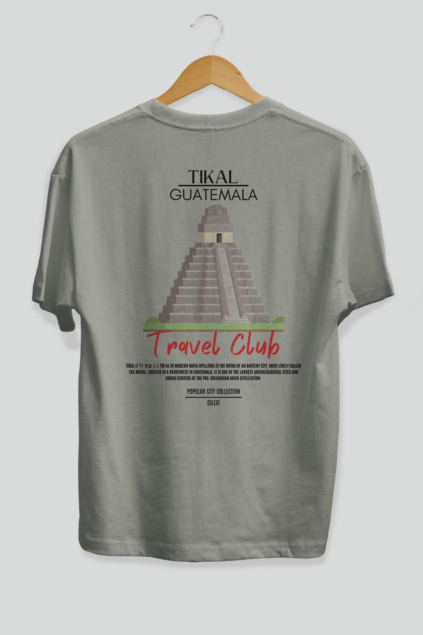 Tikal Guatemala Arka Baskılı Oversize t-shirt Erkek Kadın Pamuk Bisiklet Yaka tişort