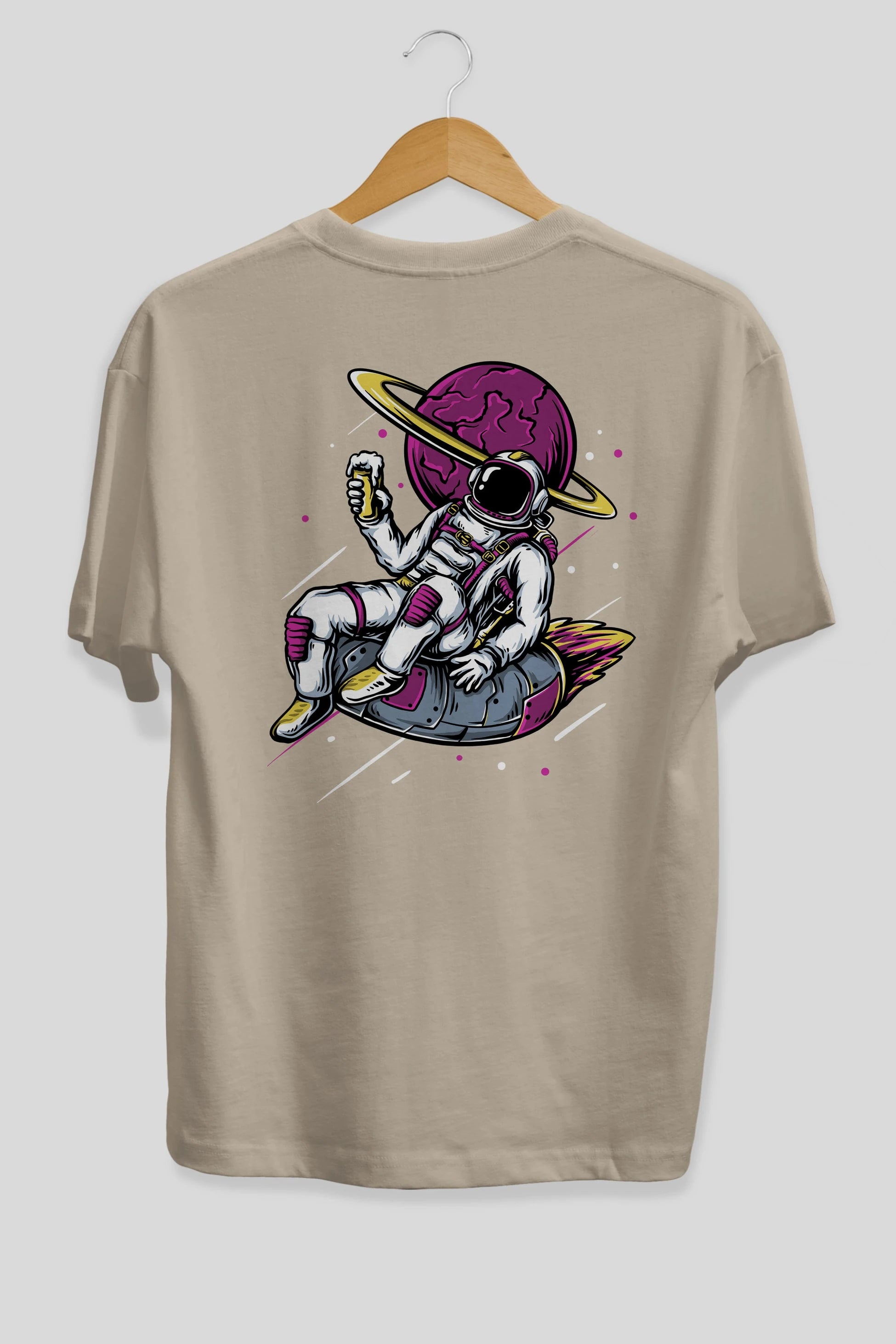 Astronaut Beer Arka Baskılı Oversize t-shirt Erkek Kadın Unisex