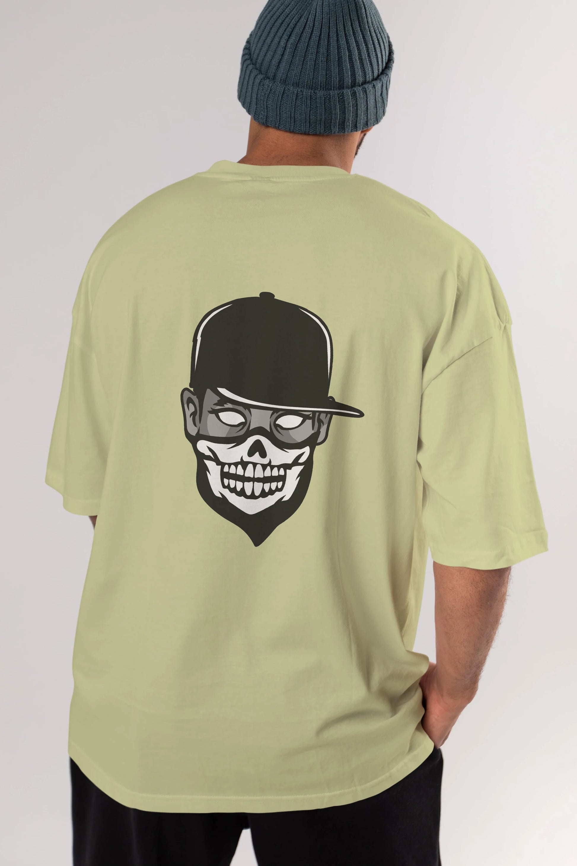 Skull Mask Arka Baskılı Oversize t-shirt Erkek Kadın Unisex %100 Pamuk tişort