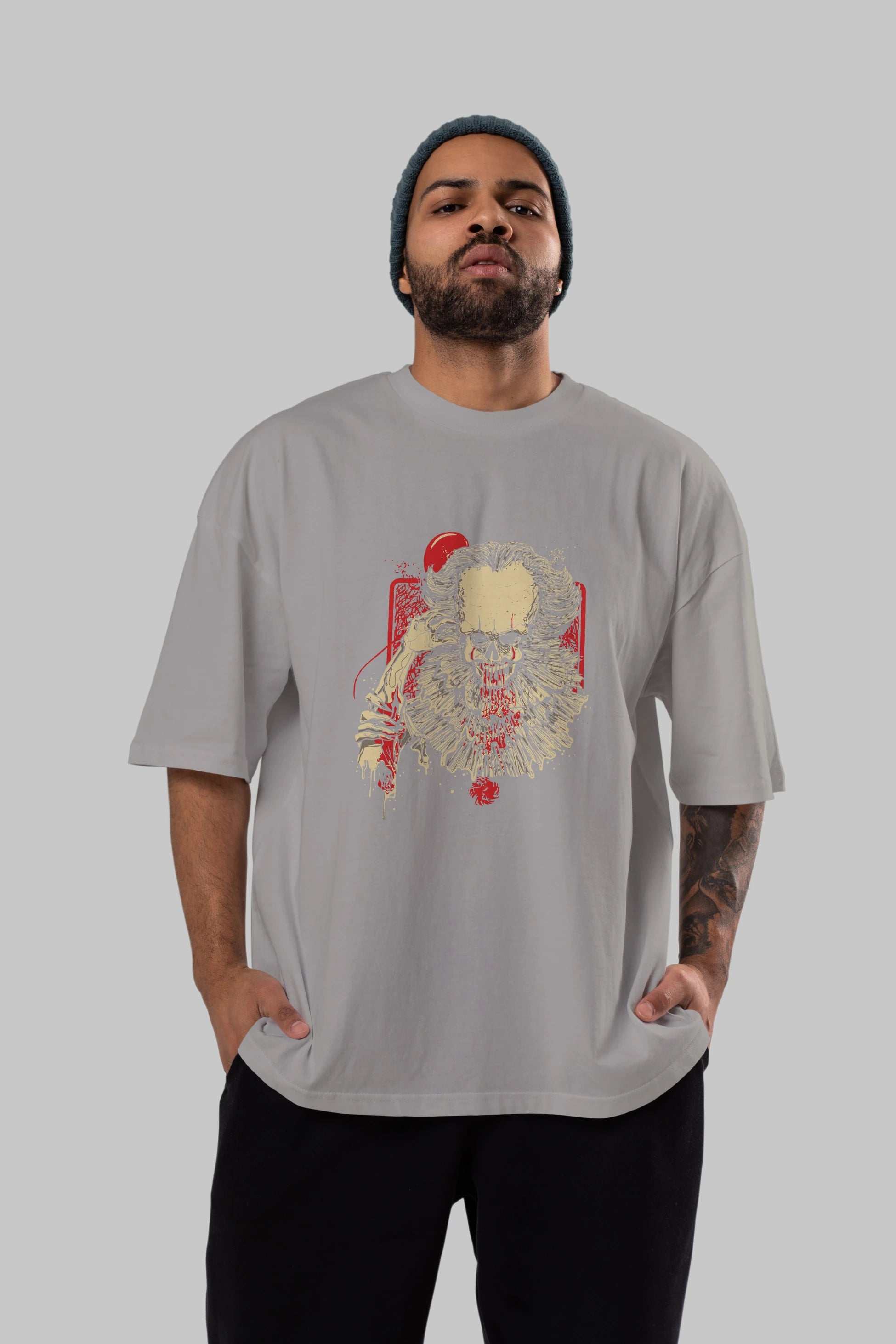 it (2) Ön Baskılı Oversize t-shirt Erkek Kadın Unisex %100 Pamuk Bisiklet Yaka tişort