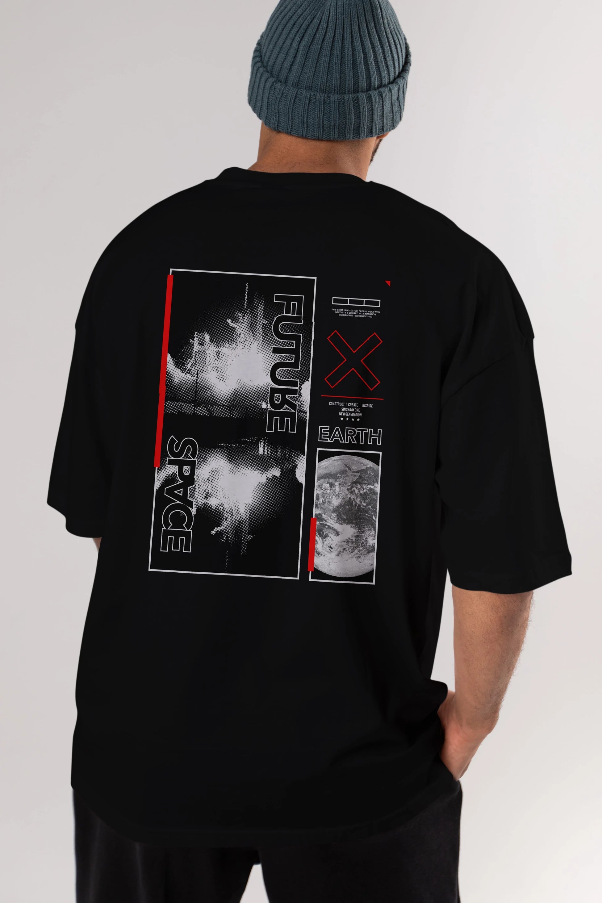 Future Space Arka Baskılı Oversize t-shirt Erkek Kadın Unisex
