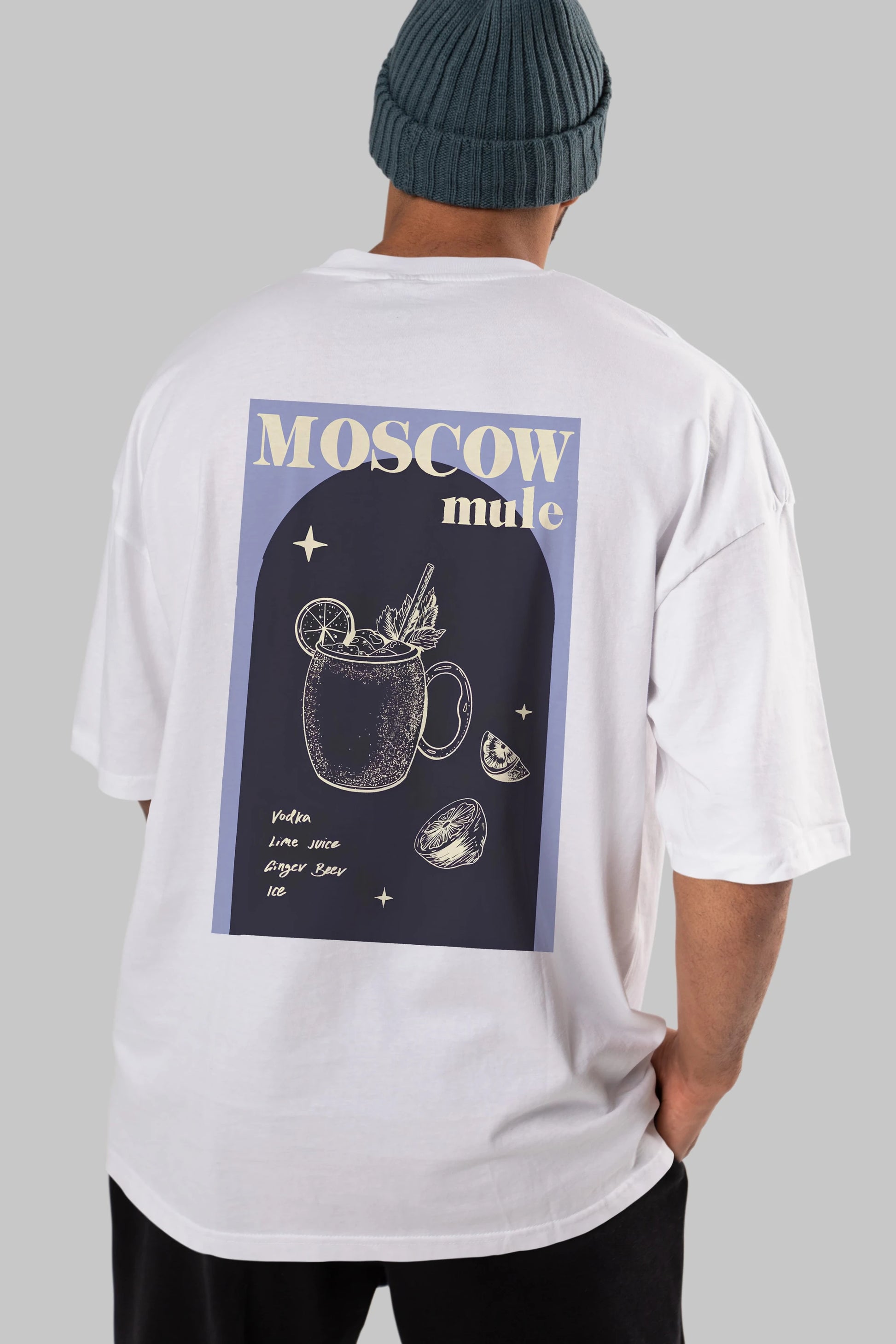 Moscow Mule Arka Baskılı Oversize t-shirt Erkek Kadın Unisex %100 Pamuk Bisiklet Yaka tişort