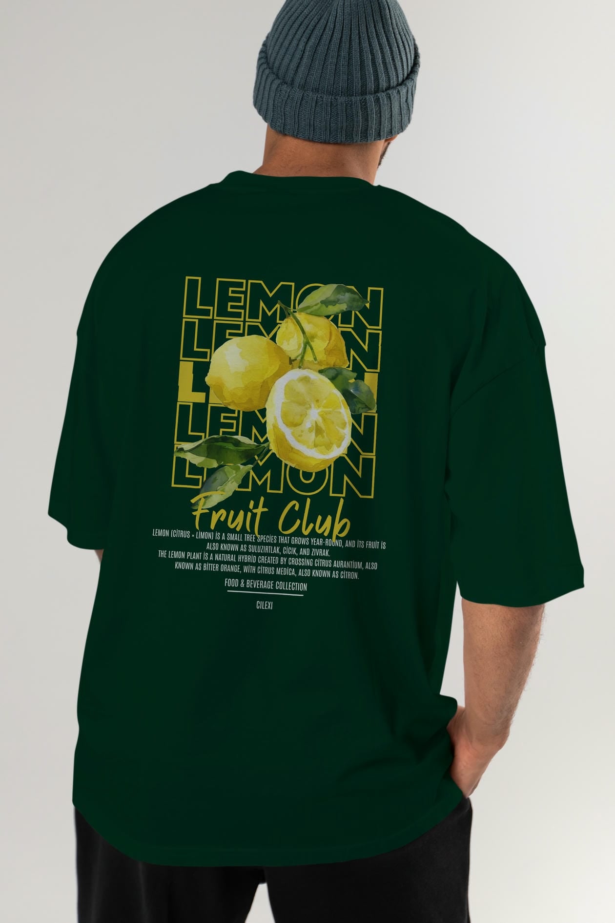 Lemon Arka Baskılı Oversize t-shirt Erkek Kadın Pamuk Bisiklet Yaka tişort