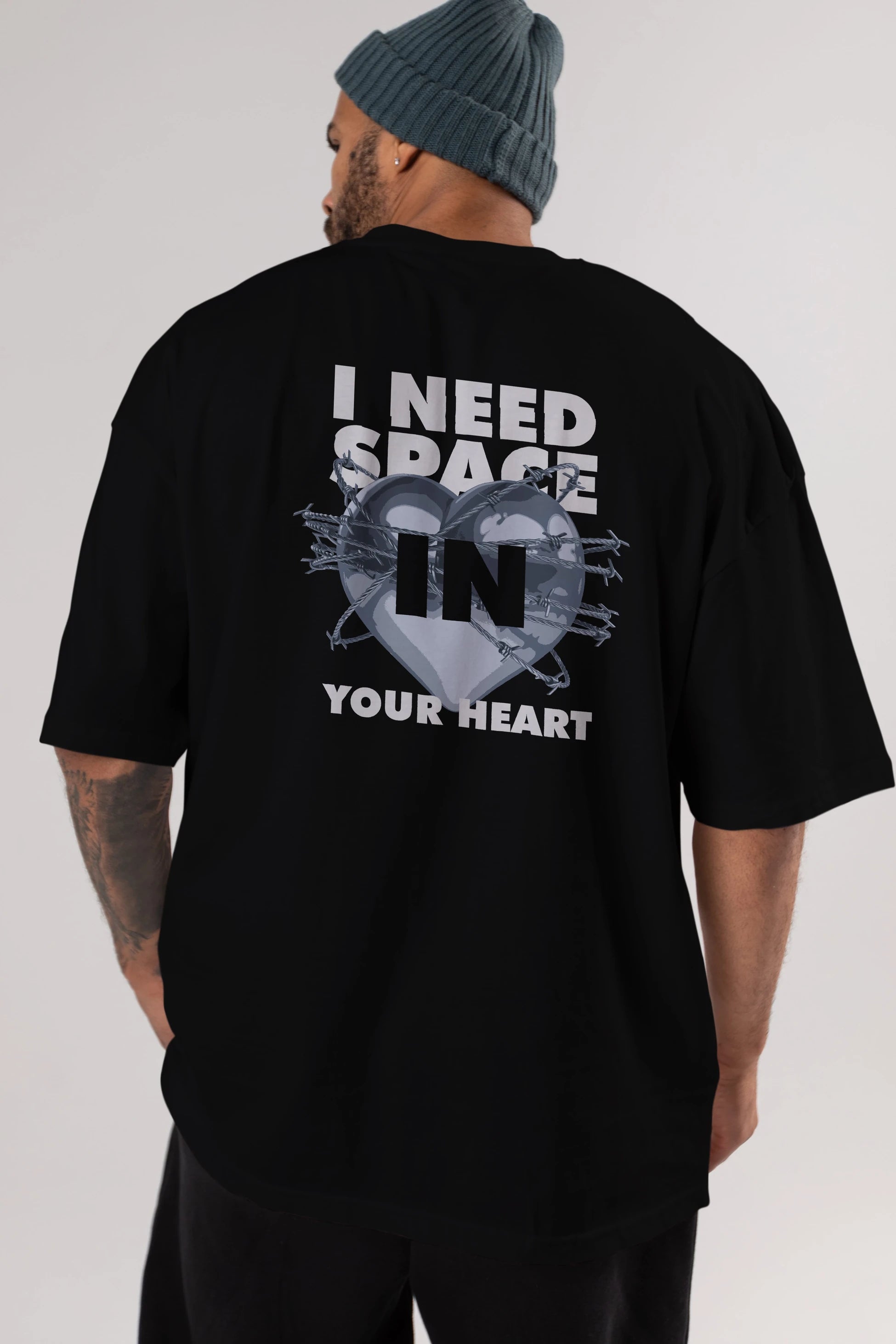 I Need Space Your Heart Arka Baskılı Oversize t-shirt Erkek Kadın Unisex