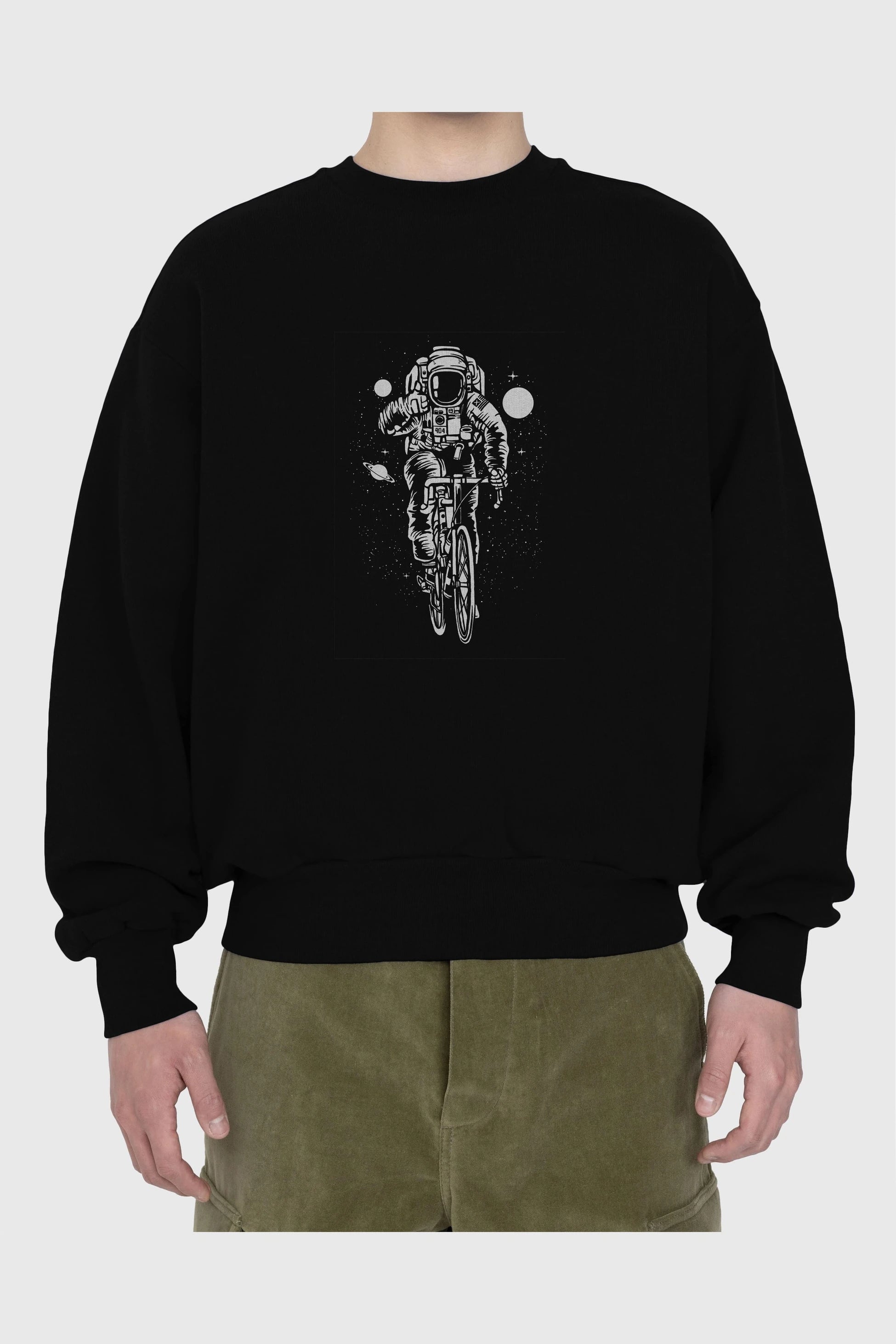 Astronaut Bicycle Ön Baskılı Oversize Sweatshirt Erkek Kadın Unisex