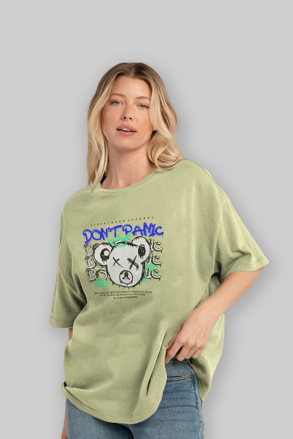 Teddy Bear Dont Panic Ön Baskılı Oversize t-shirt Erkek Kadın Unisex
