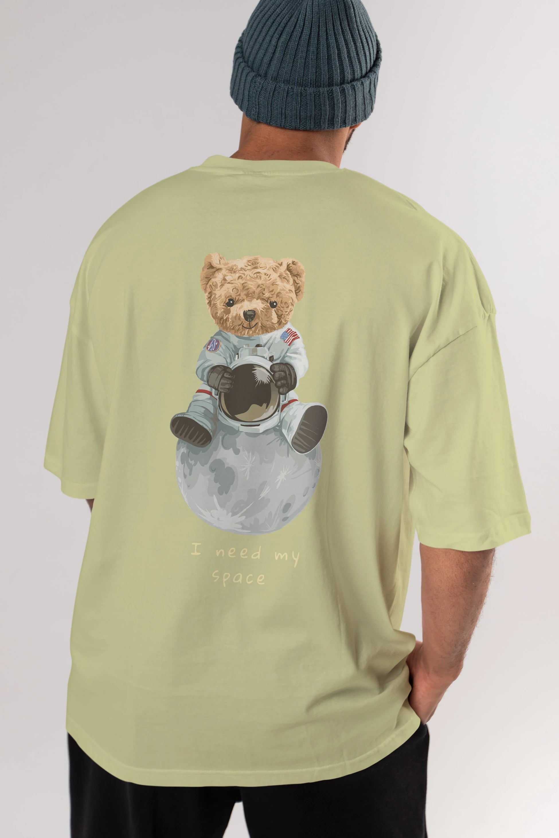 Teddy Bear I Need My Space Arka Baskılı Oversize t-shirt Erkek Kadın Unisex %100 Pamuk