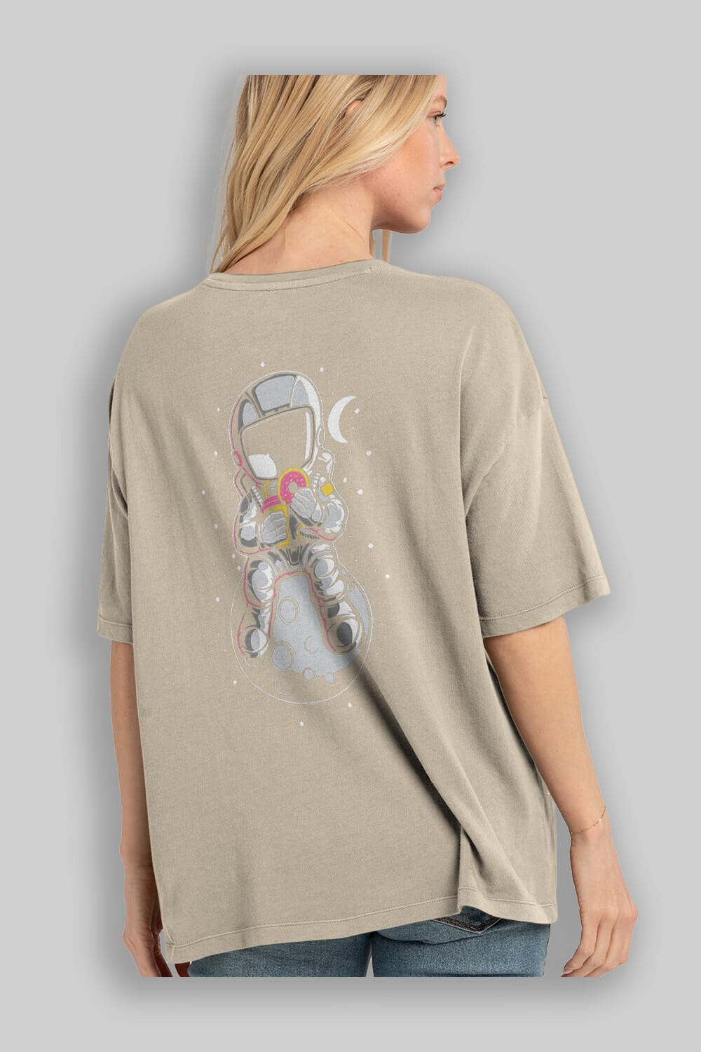 Astronaut Donuts Arka Baskılı Oversize t-shirt Erkek Kadın Unisex