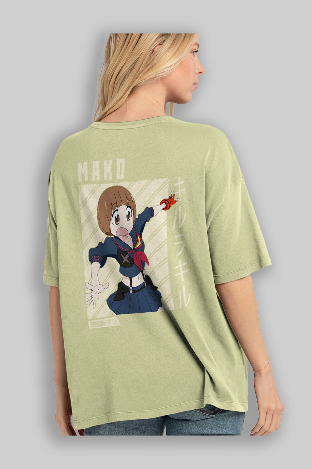 Mako Mankanshoku 1 Anime Arka Baskılı Oversize t-shirt Erkek Kadın Unisex