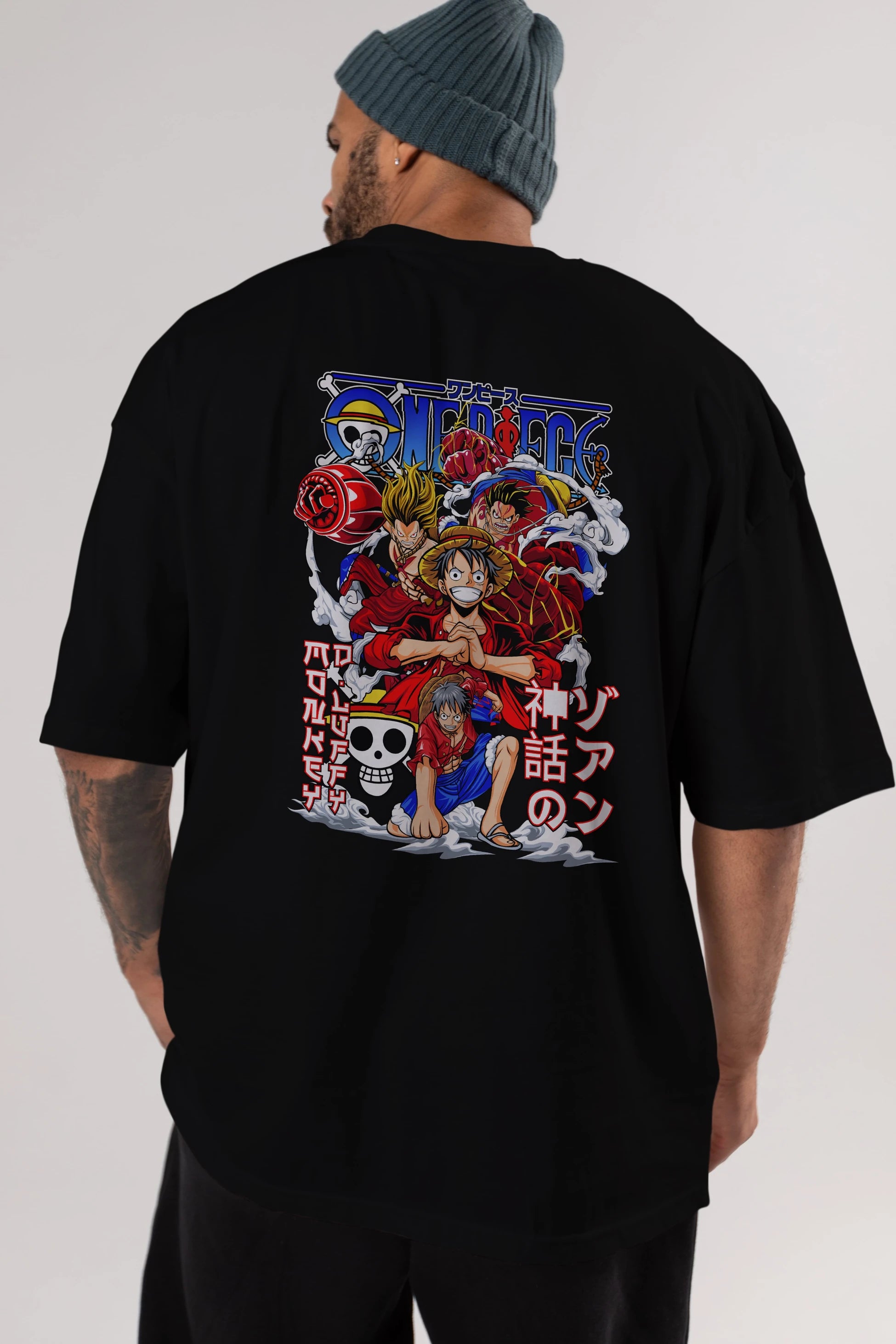 MONKEY D. LUFF-ONE PIECE 2 Anime Arka Baskılı Oversize t-shirt Erkek Kadın Unisex