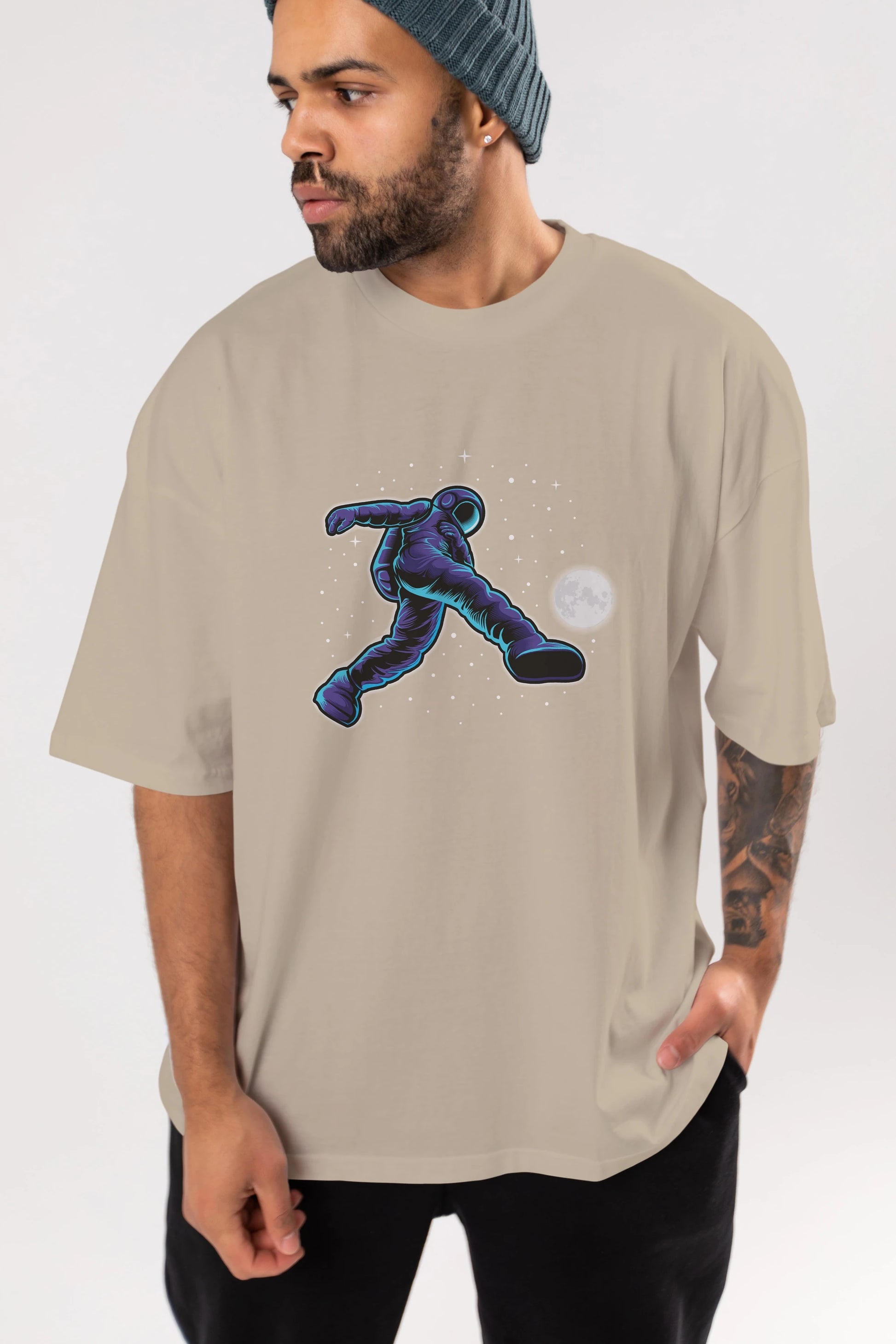 Astroball in Space Ön Baskılı Oversize t-shirt Erkek Kadın Unisex
