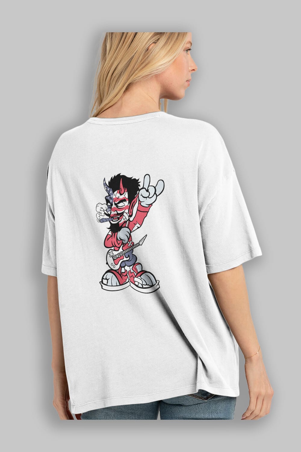 American Devil Rockstar Arka Baskılı Oversize t-shirt Erkek Kadın Unisex %100 Pamuk tişort