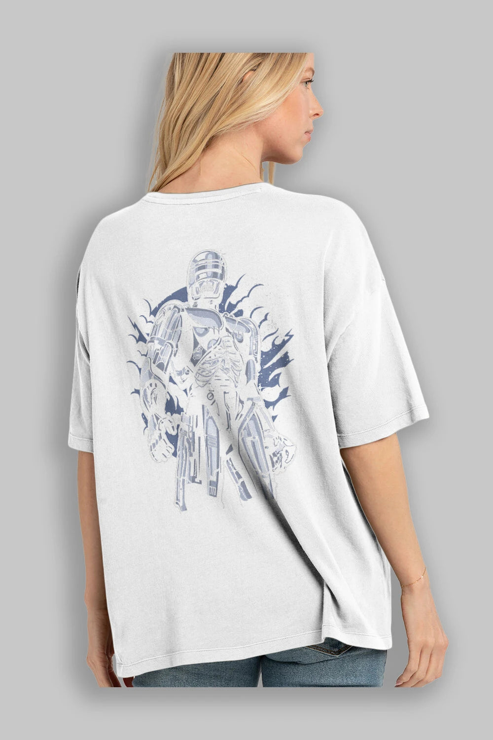 Roboskull Arka Baskılı Oversize t-shirt Erkek Kadın Unisex %100 Pamuk