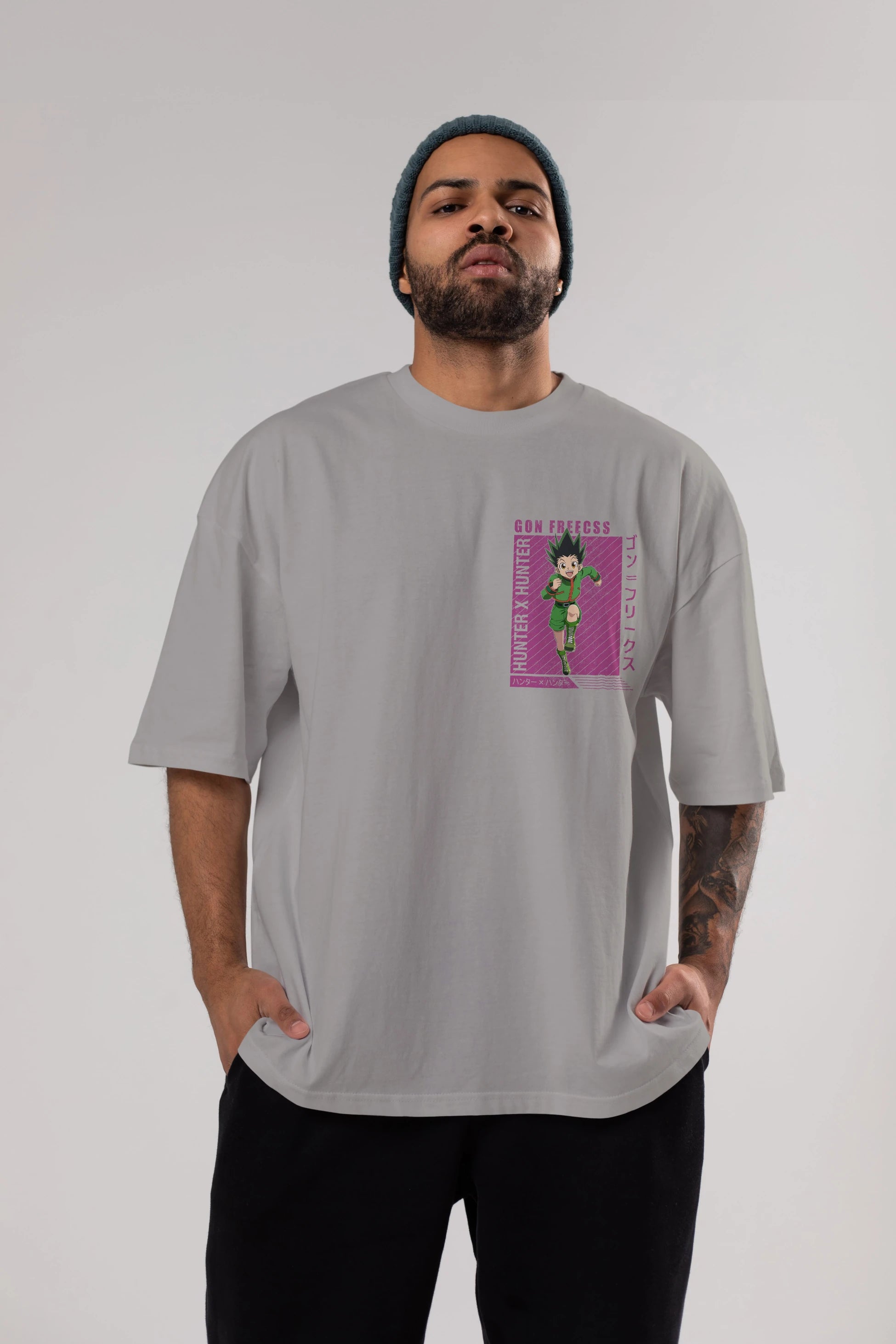 Gon Freecss HUNTER X HUNTER 3 Ön Sol Baskılı Oversize t-shirt Erkek Kadın Unisex %100 Pamuk Bisiklet Yaka tişort