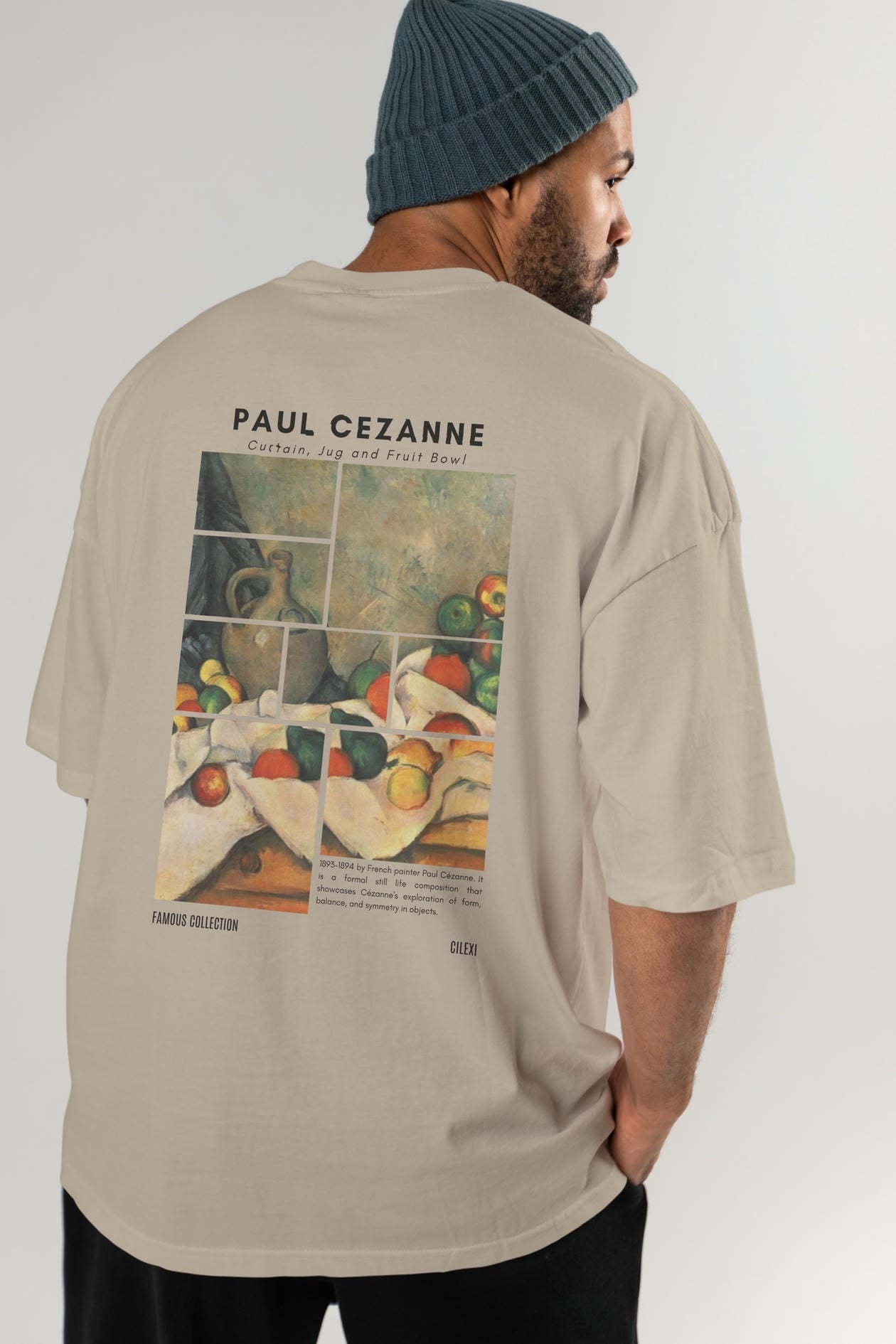 Paul Cezanne Curtain Arka Baskılı Oversize t-shirt Erkek Kadın Bisiklet Yaka Pamuk tişort