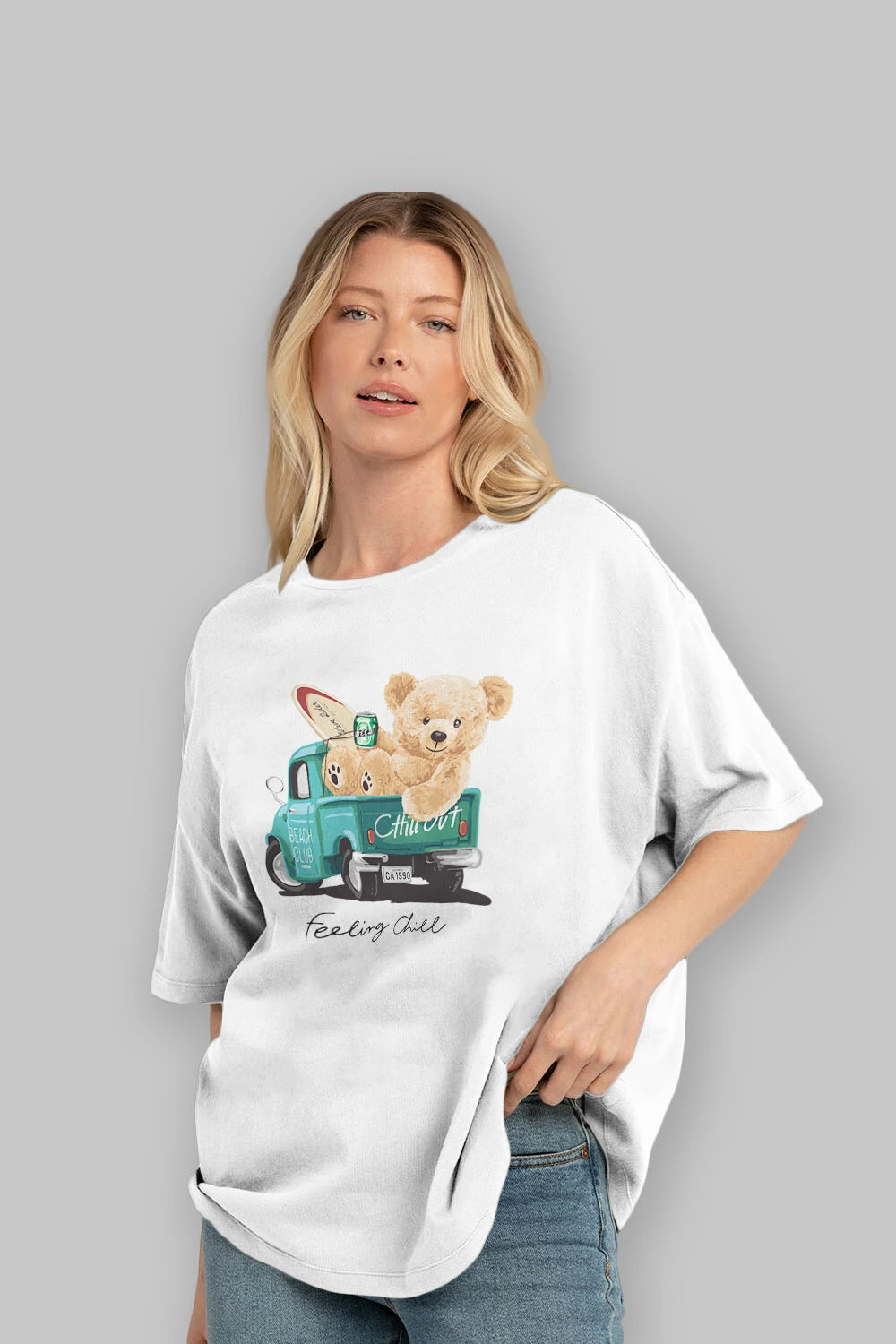 Teddy Bear Chill Out Ön Baskılı Oversize t-shirt Erkek Kadın Unisex %100 Pamuk