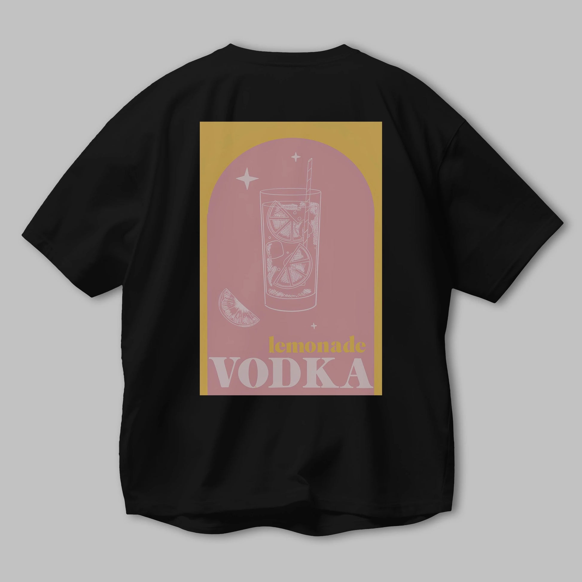 Vodka Limon Arka Baskılı Oversize t-shirt Erkek Kadın Unisex %100 Pamuk Bisiklet Yaka tişort