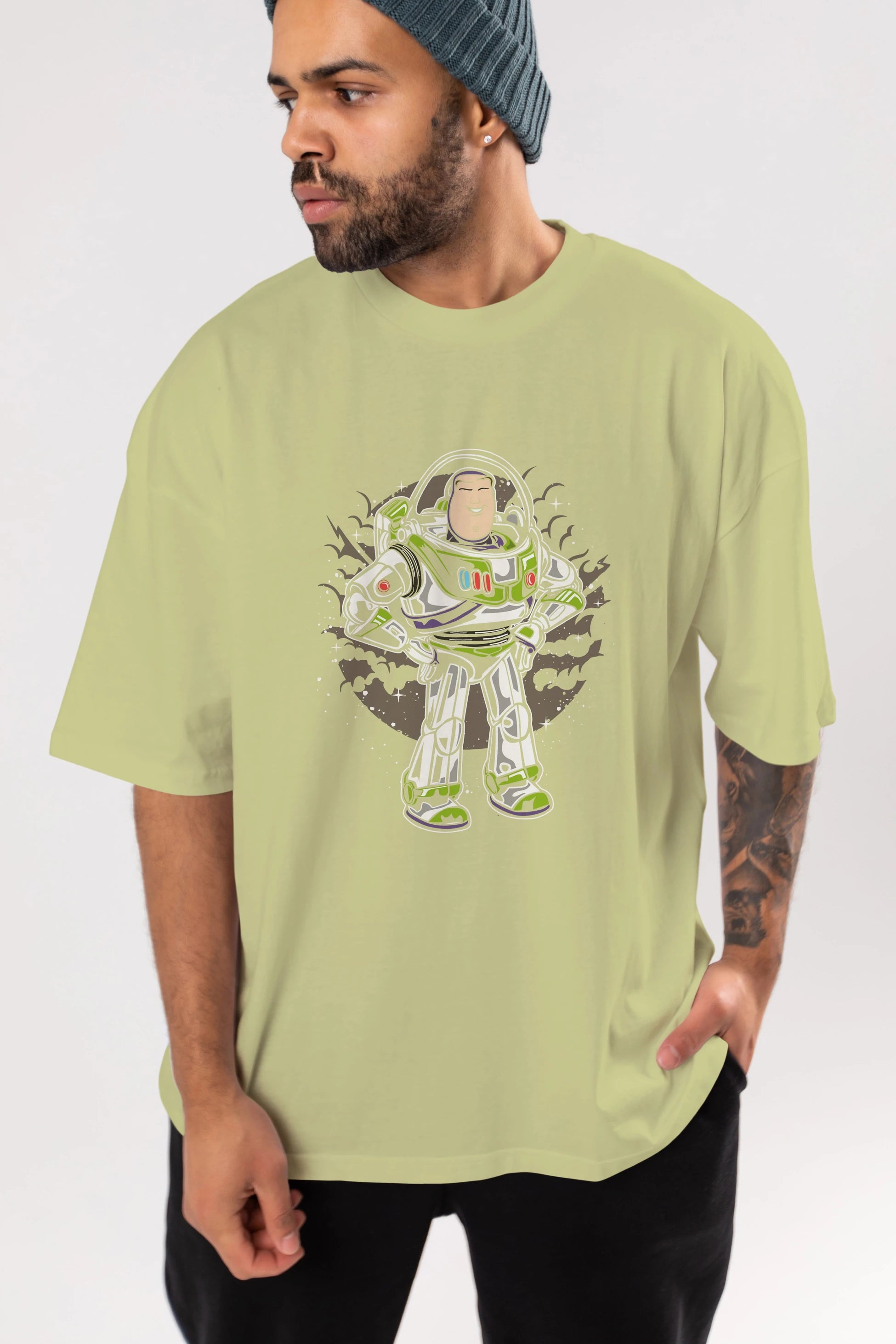 Buzz Ön Baskılı Oversize t-shirt Erkek Kadın Unisex %100 Pamuk tişort