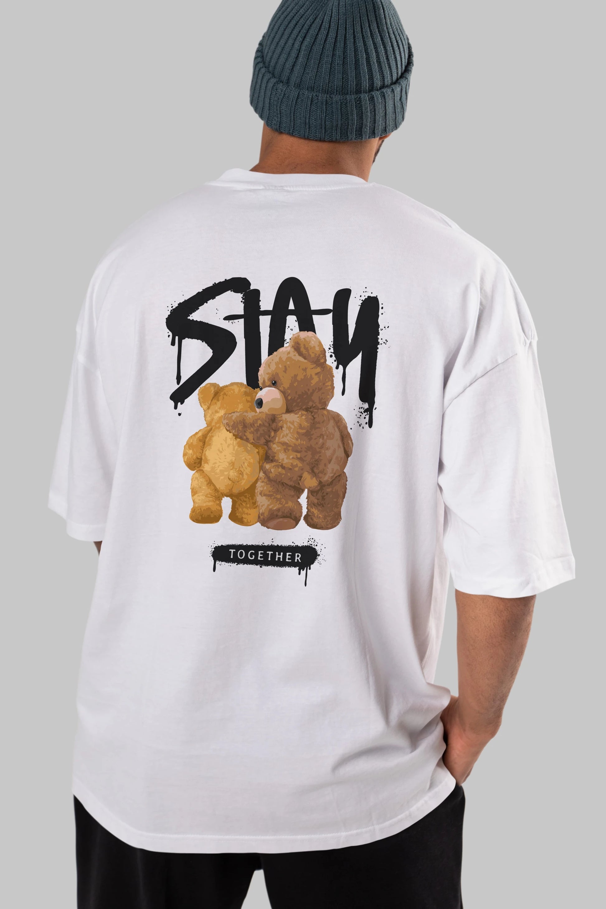 Stay Together Bear Arka Baskılı Oversize t-shirt Erkek Kadın Unisex