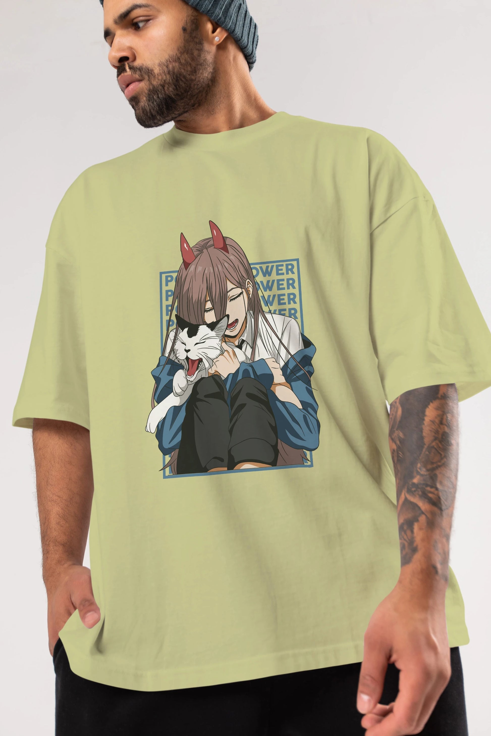 POWER CHAINSAWMAN Anime Ön Baskılı Oversize t-shirt %100 pamuk Erkek Kadın Unisex