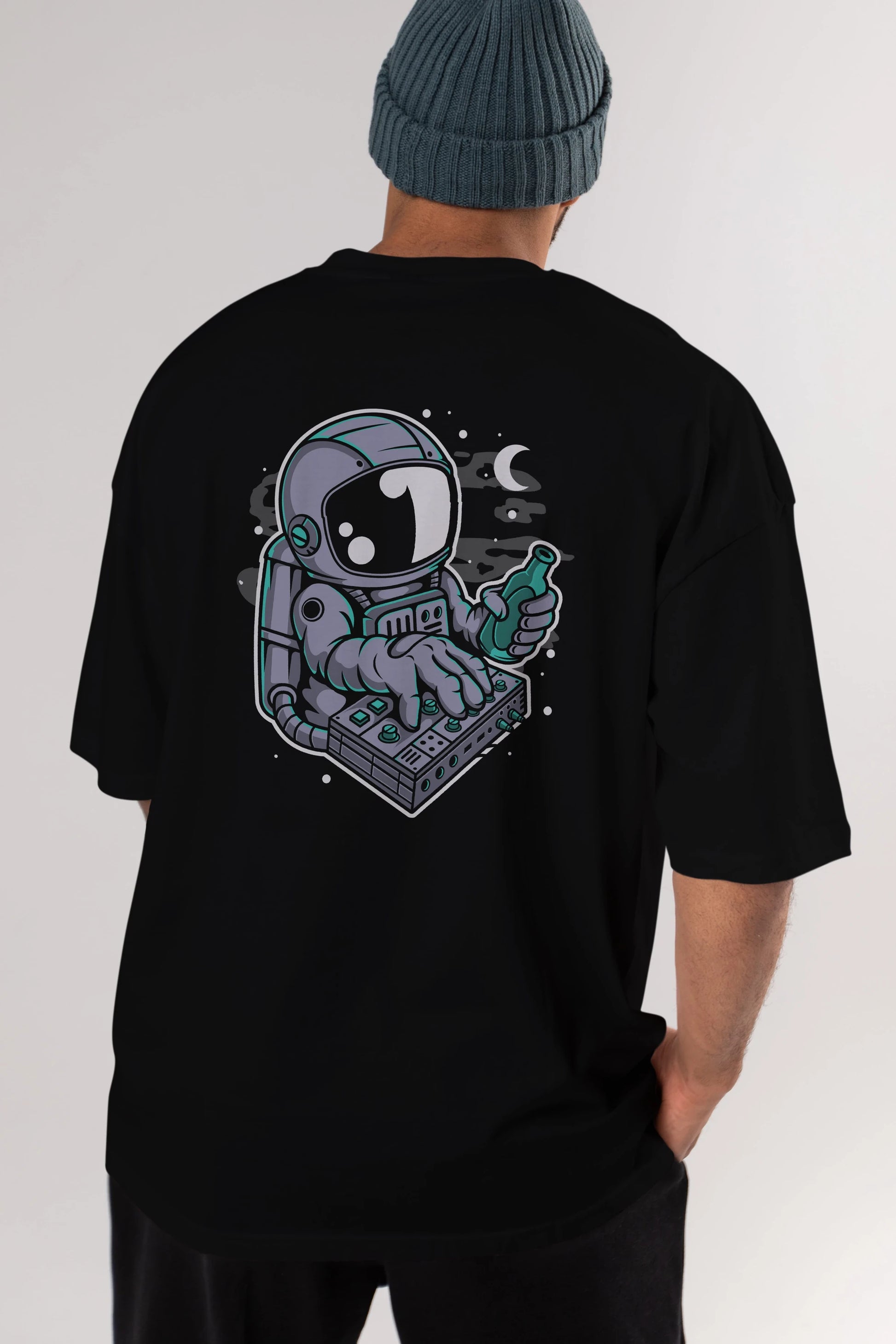 Astronaut Synth Arka Baskılı Oversize t-shirt Erkek Kadın Unisex