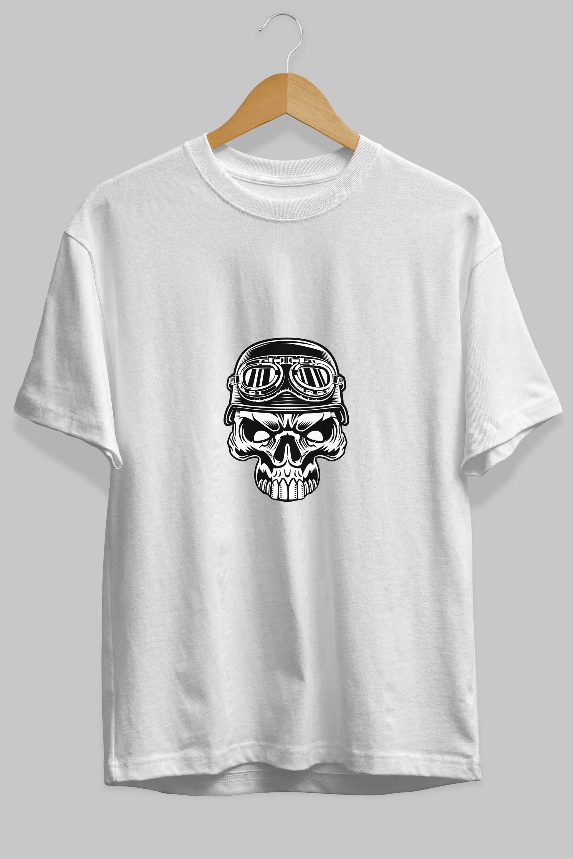 Biker Skull Helmet Ön Baskılı Oversize t-shirt Erkek Kadın Unisex %100 Pamuk tişort
