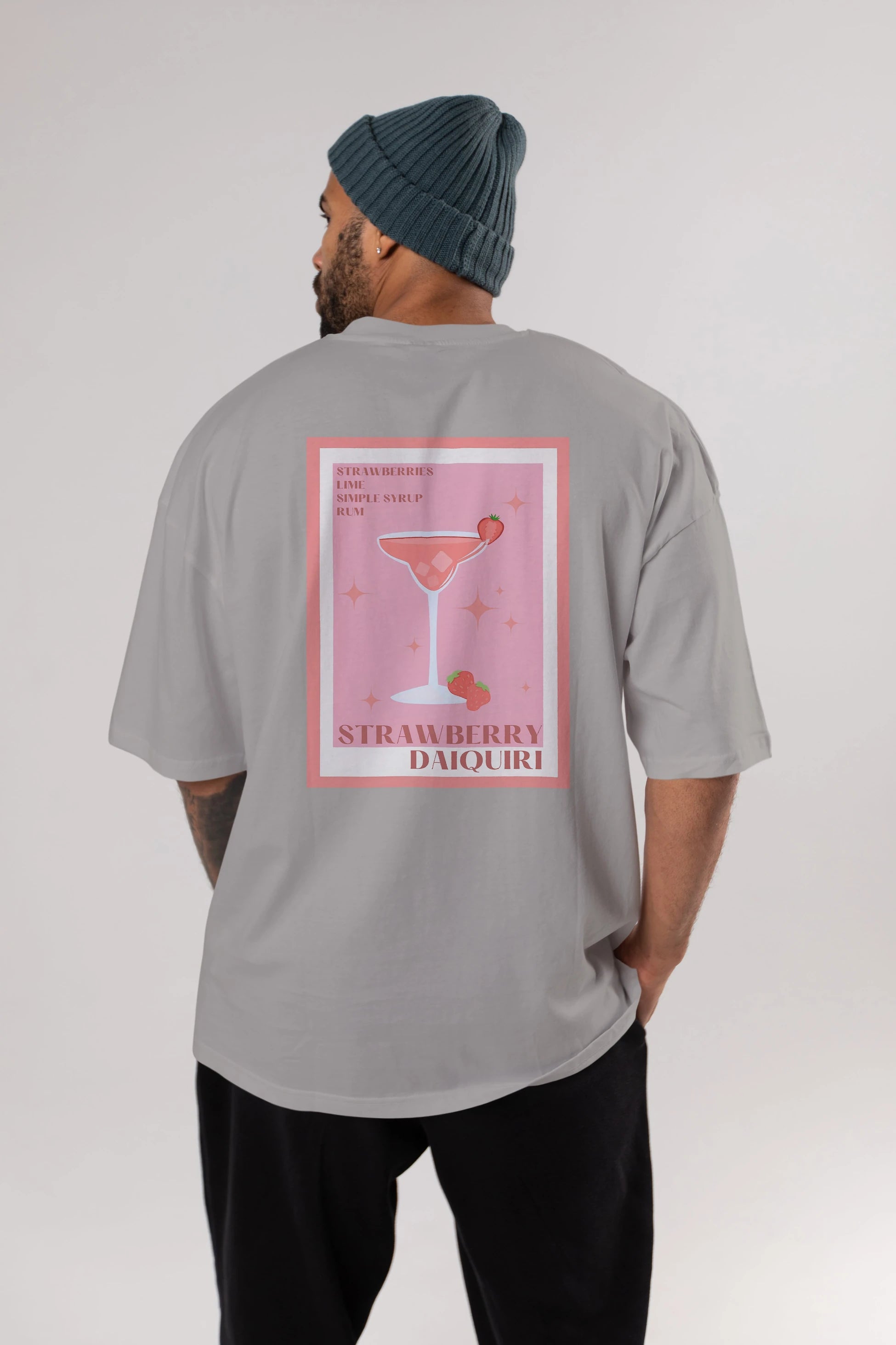 Strawberry Daiquiri Arka Baskılı Oversize t-shirt Erkek Kadın Unisex %100 Pamuk Bisiklet Yaka tişort