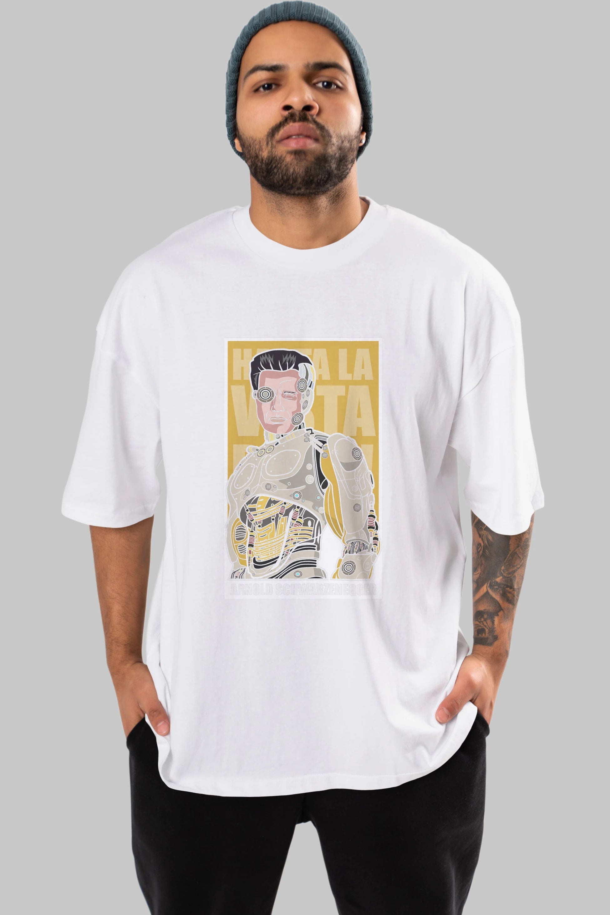 Arnold Robot Human Ön Baskılı Oversize t-shirt Erkek Kadın Unisex %100 Pamuk tişort