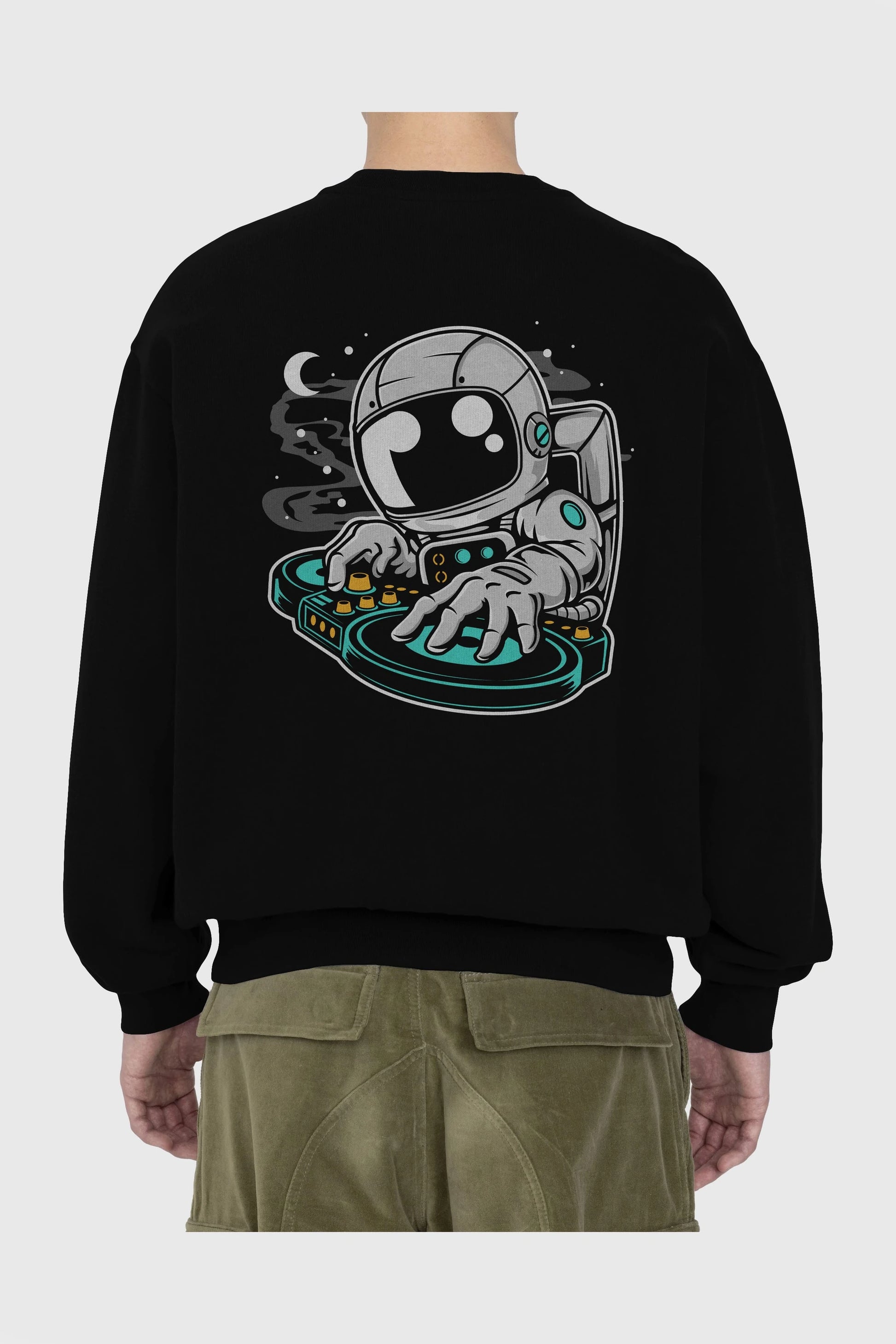 Astronaut DJ Arka Baskılı Oversize Sweatshirt Erkek Kadın Unisex