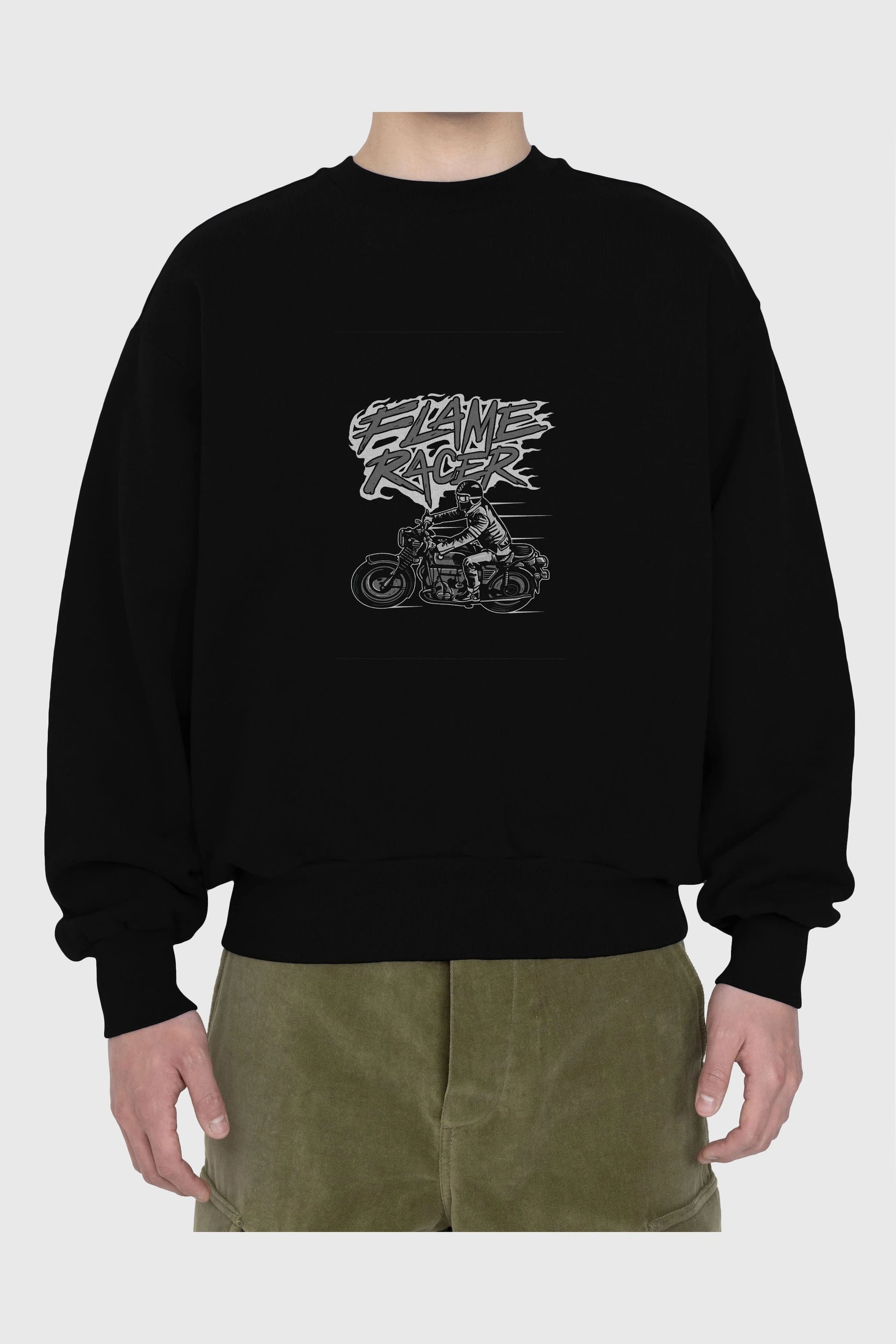 Flame Racer Ön Baskılı Oversize Sweatshirt Erkek Kadın Unisex