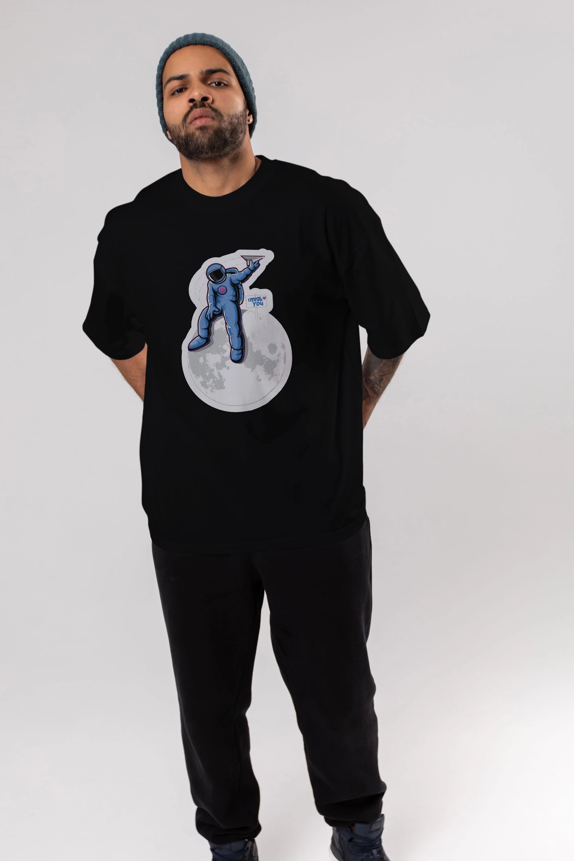 Astro Missing Earth Sticker Ön Baskılı Oversize t-shirt Erkek Kadın Unisex