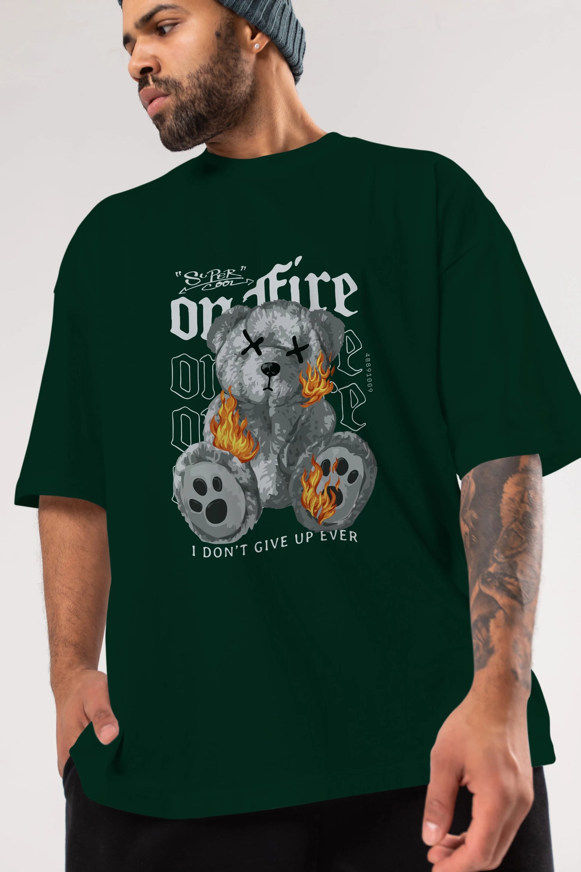 Teddy Bear On Fire Ön Baskılı Oversize t-shirt Erkek Kadın Unisex