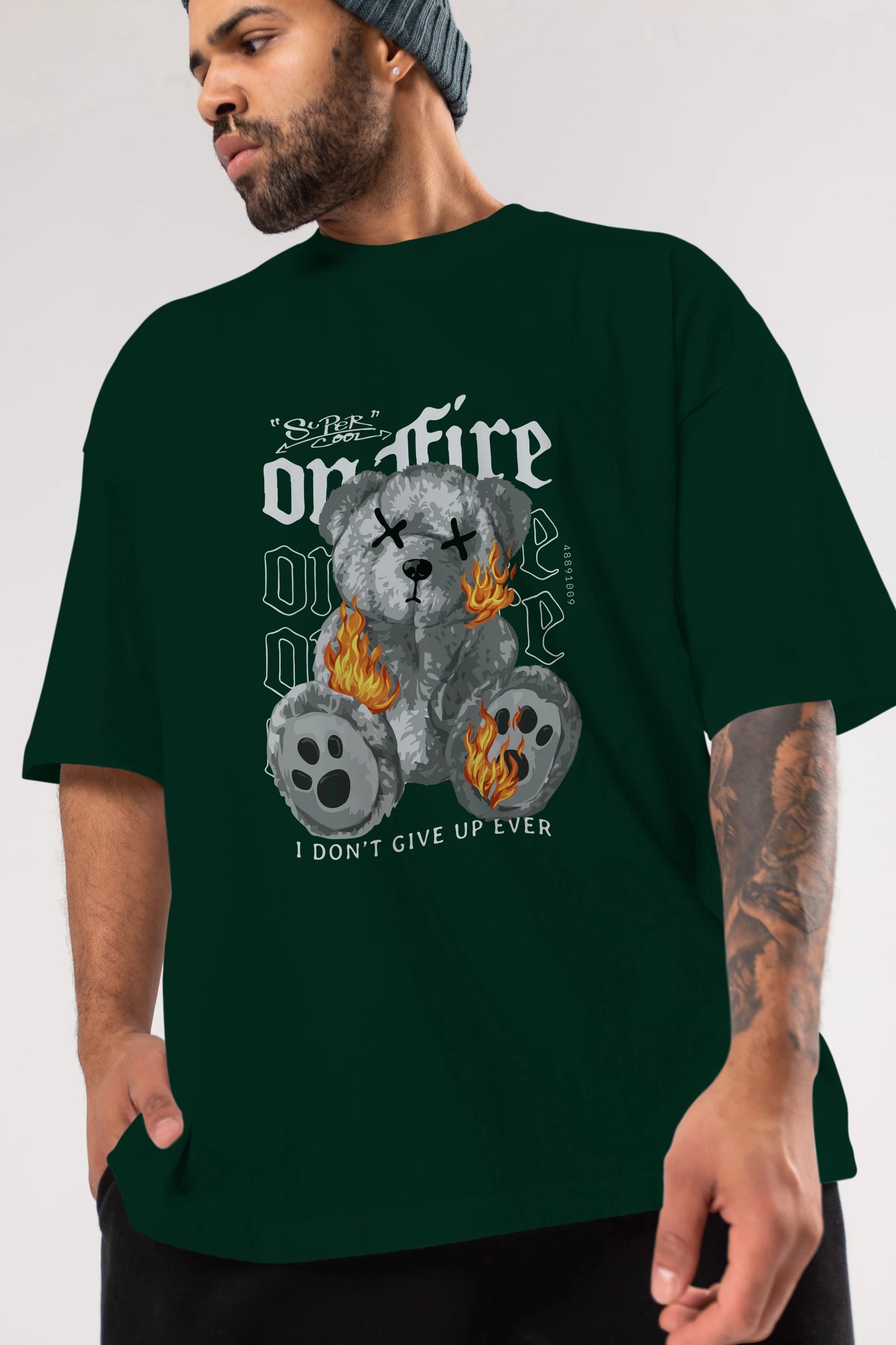 Teddy Bear On Fire Ön Baskılı Oversize t-shirt Erkek Kadın Unisex