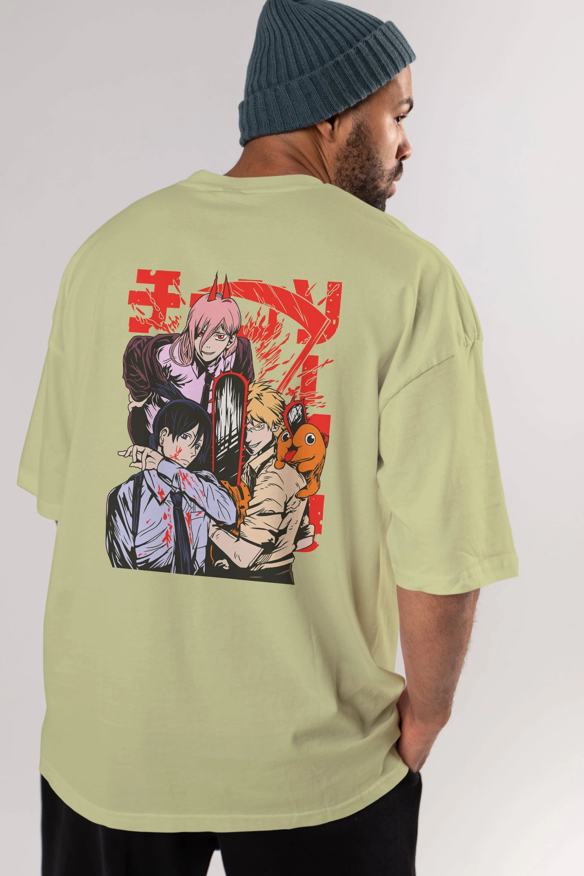 CHAINSAWMAN CREW Anime Arka Baskılı Oversize t-shirt Erkek Kadın Unisex