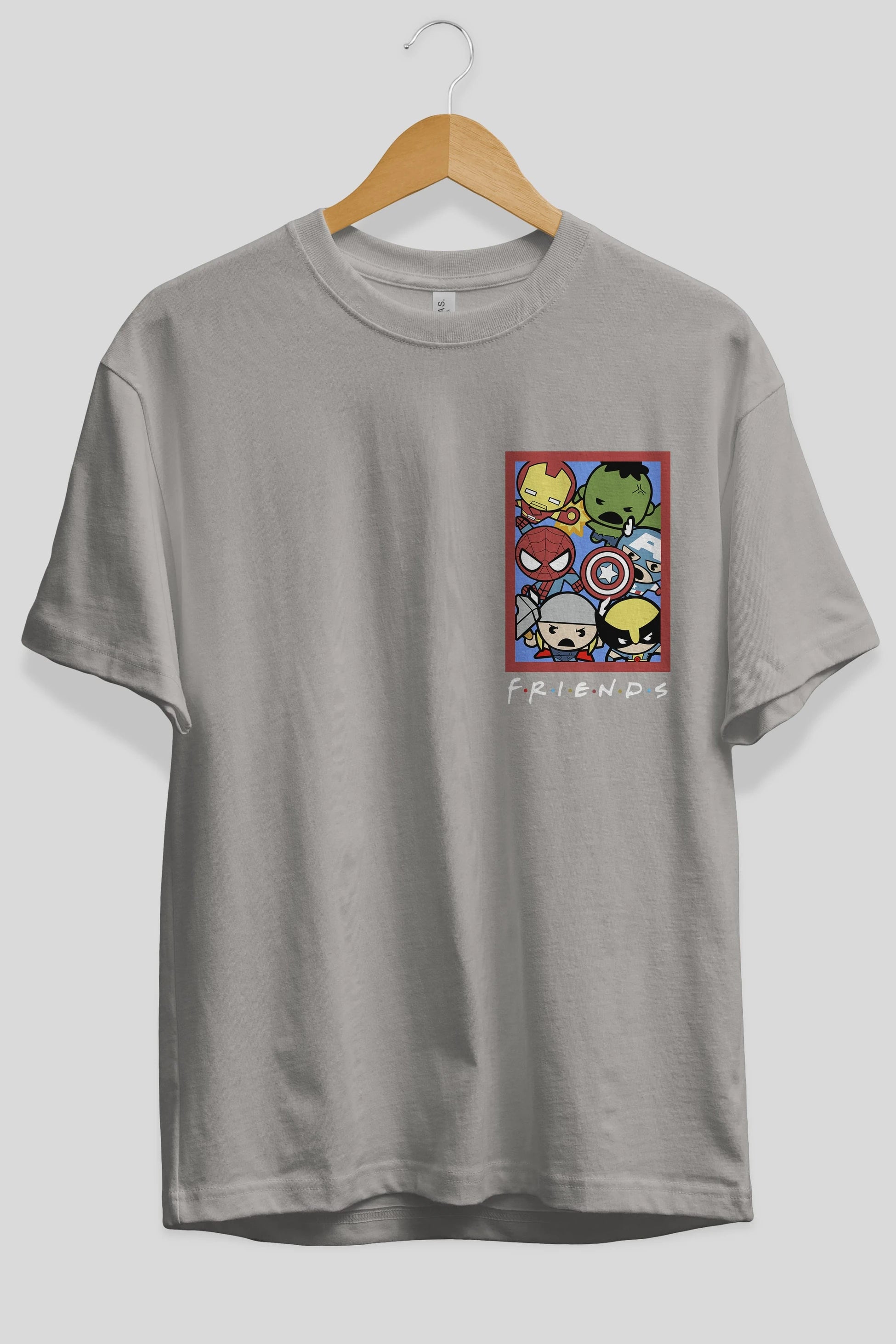 Friends Avenger Ön Sol Baskılı Oversize t-shirt Erkek Kadın Unisex %100 Pamuk Bisiklet Yaka tişort