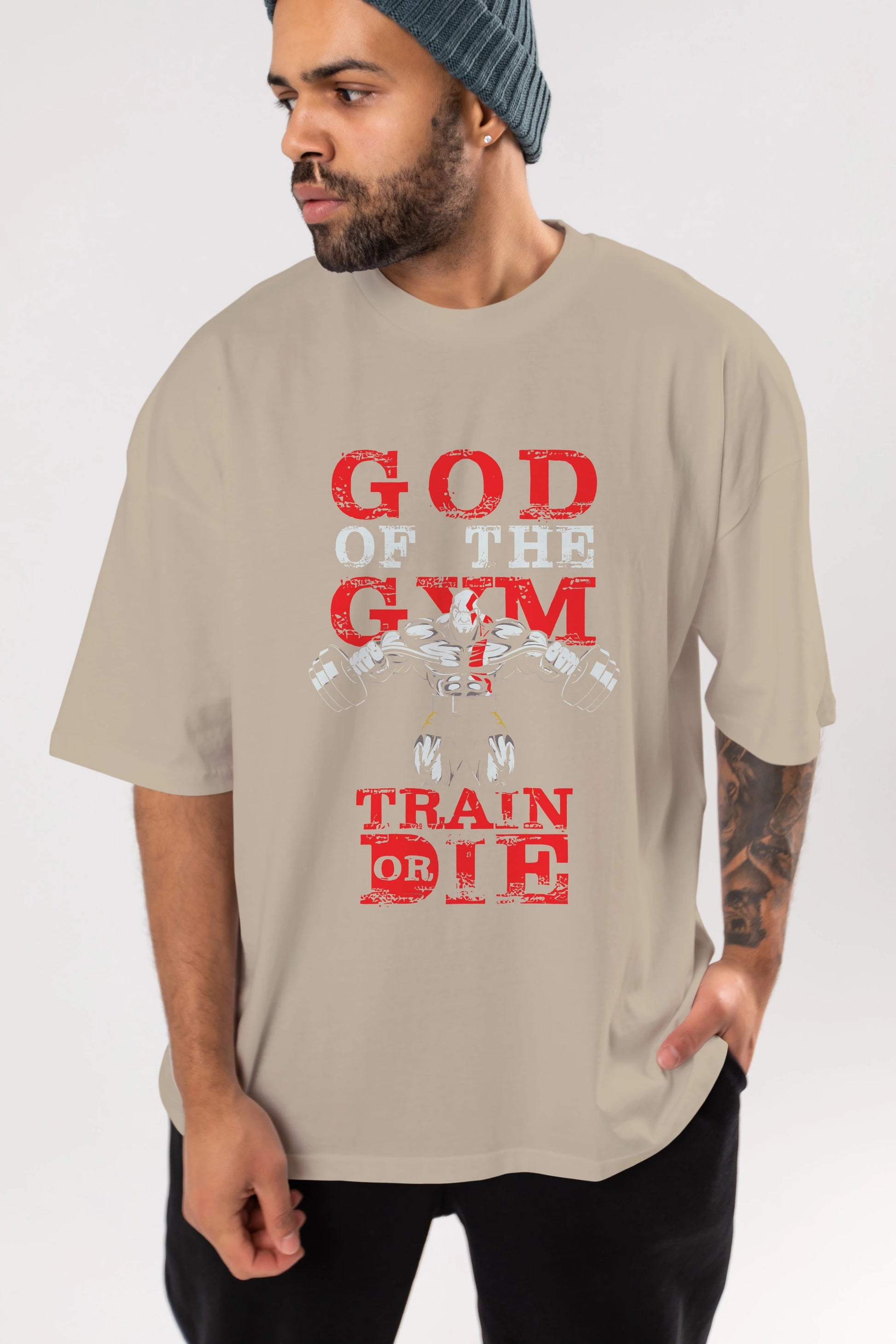 God of The GYM Ön Baskılı Oversize t-shirt Erkek Kadın Unisex %100 Pamuk Bisiklet Yaka tişort