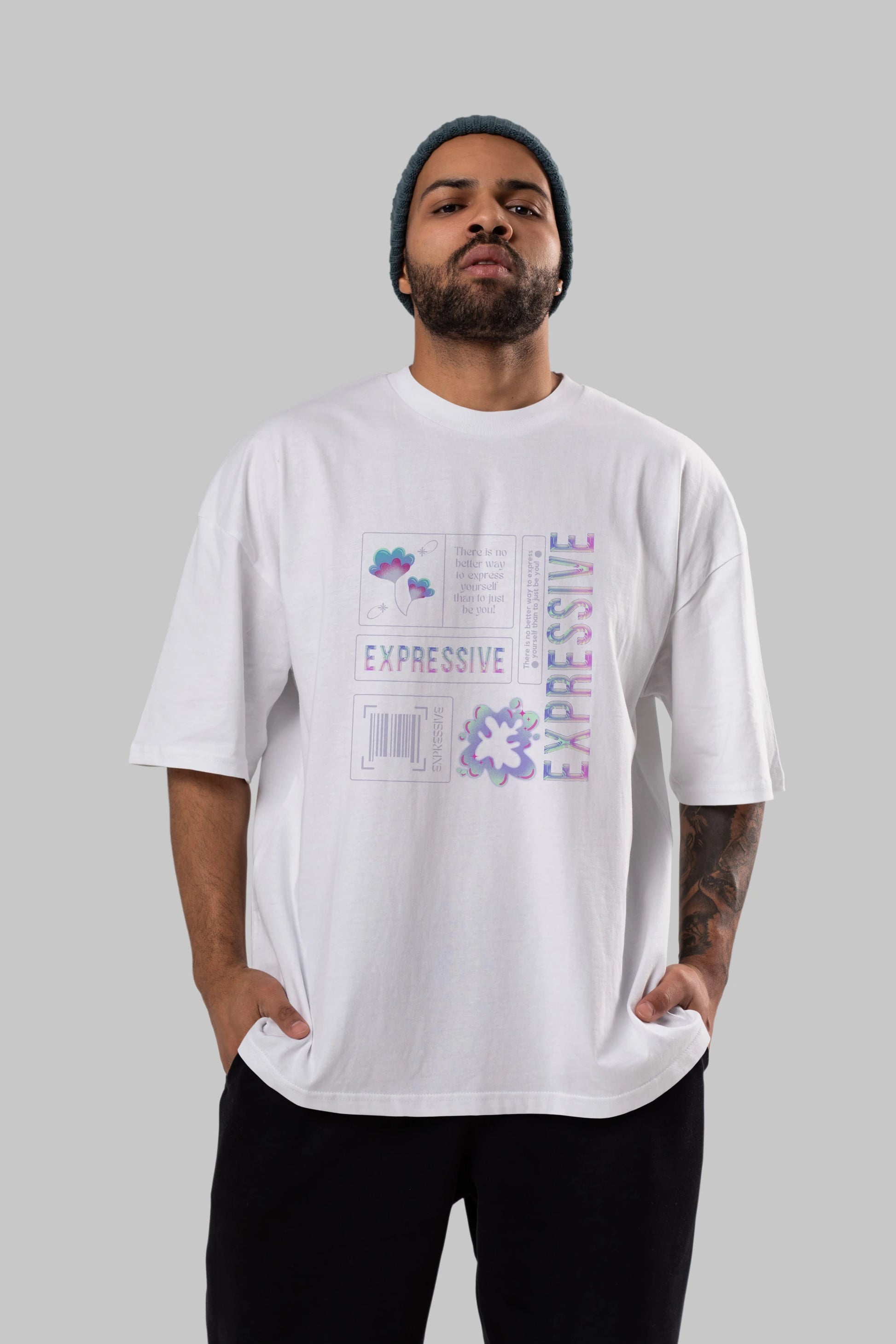 Expressive Streetwear Ön Baskılı Oversize t-shirt Erkek Kadın Unisex