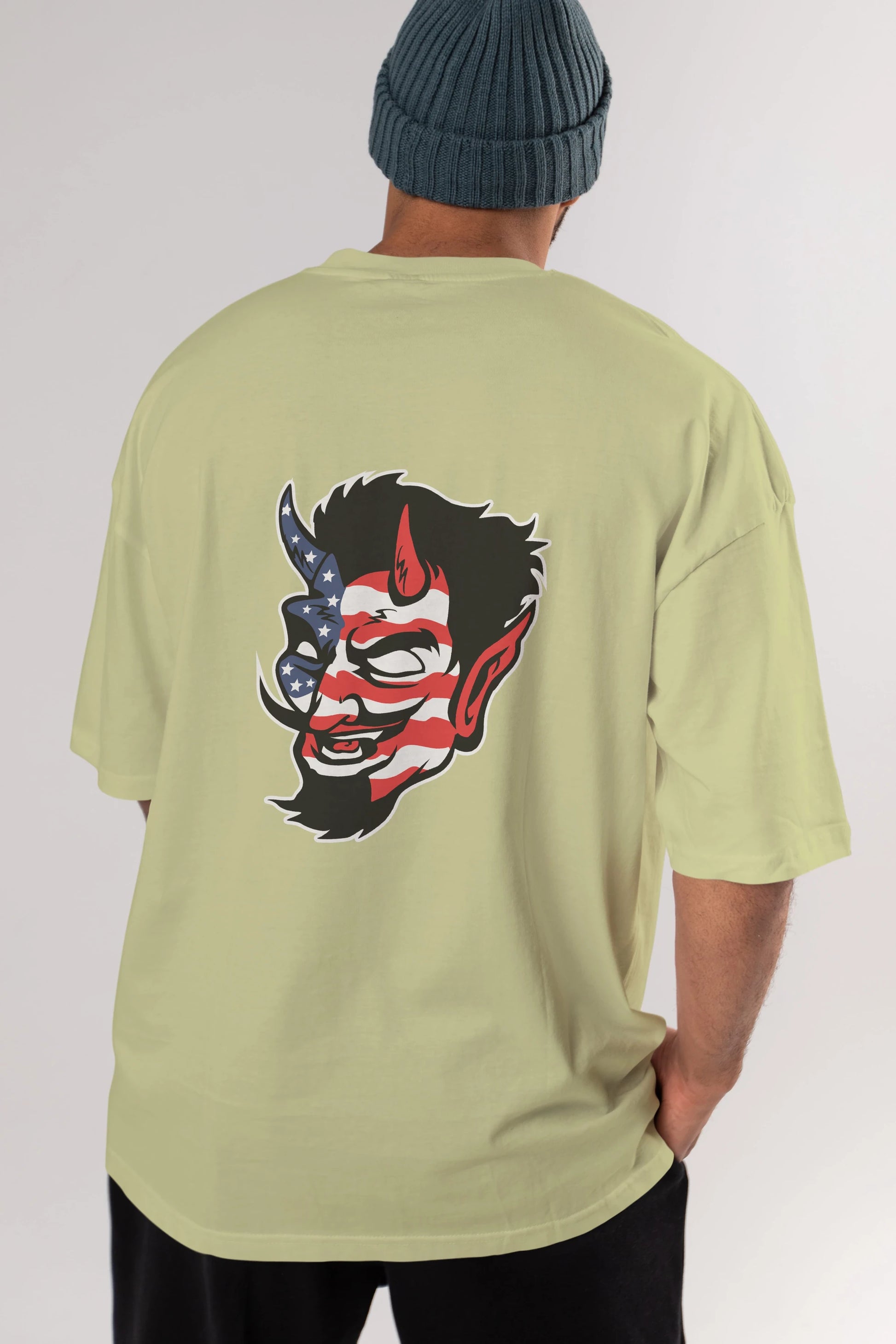 American Devil Arka Baskılı Oversize t-shirt Erkek Kadın Unisex %100 Pamuk tişort