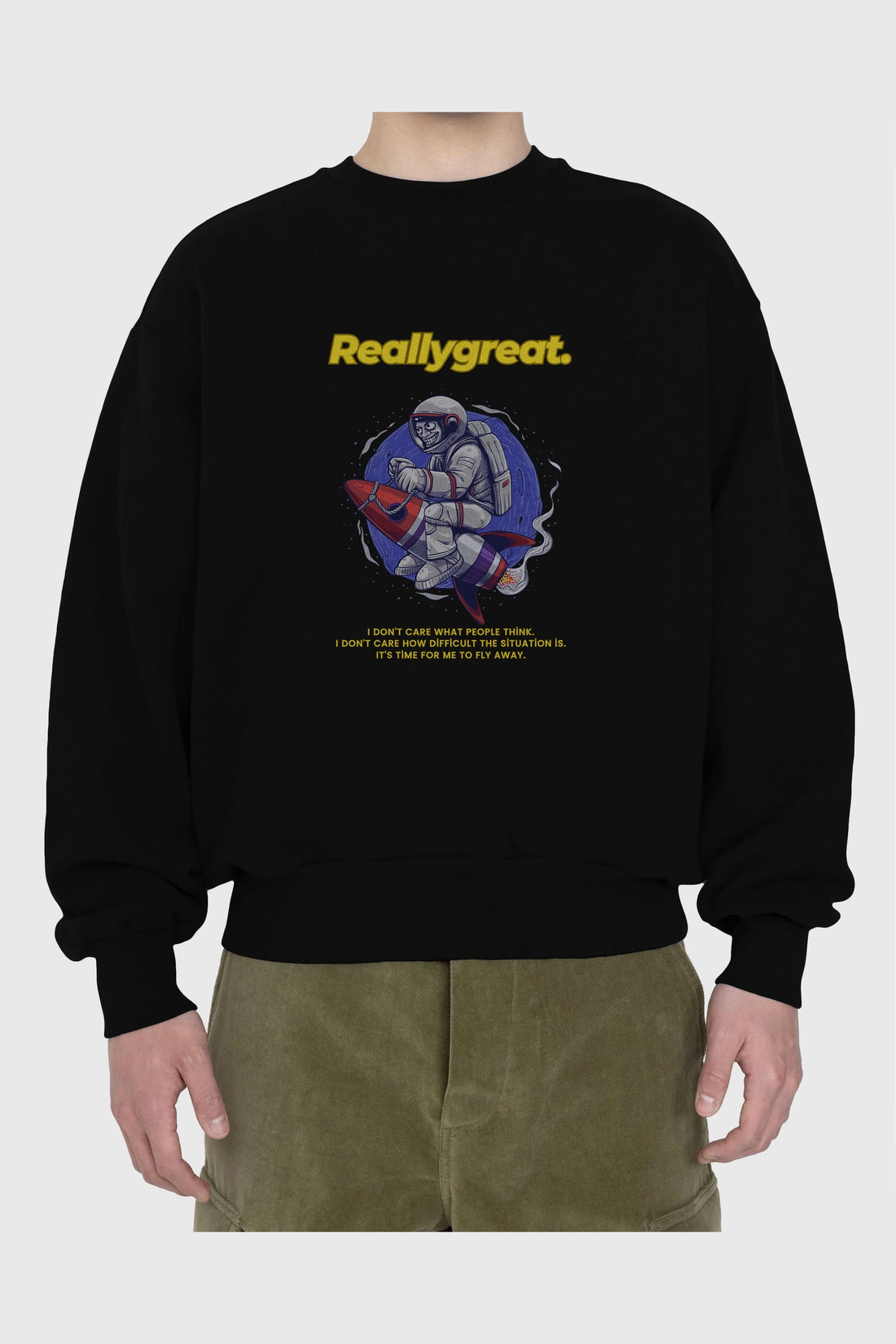 Reallygreat Astronaut Ön Baskılı Oversize Sweatshirt Erkek Kadın Unisex